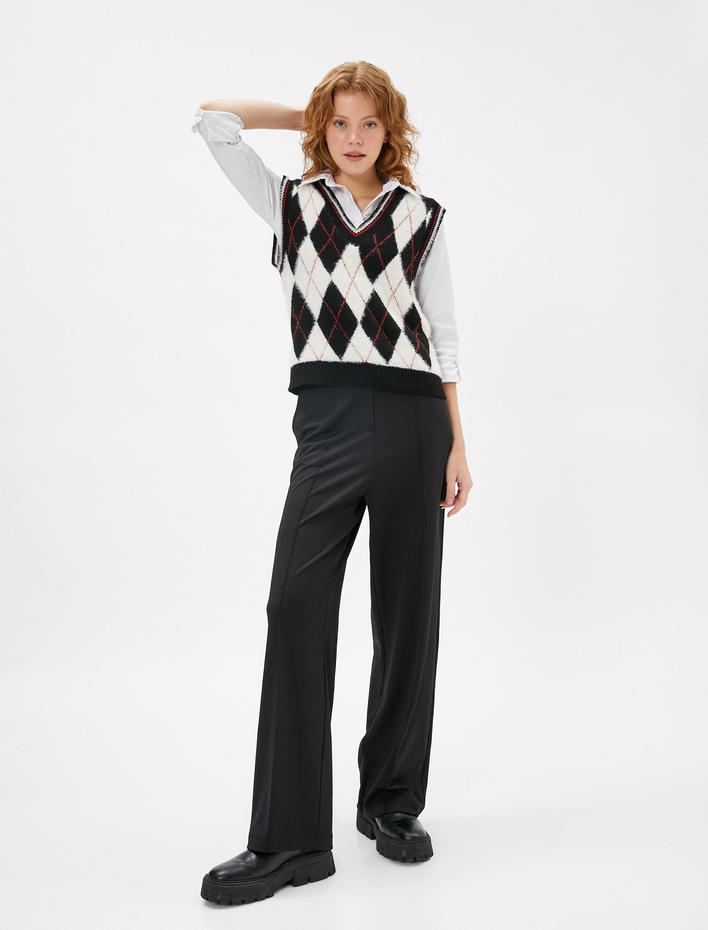  Bol Paça Pantolon Kumaş Nervürlü Düğmeli