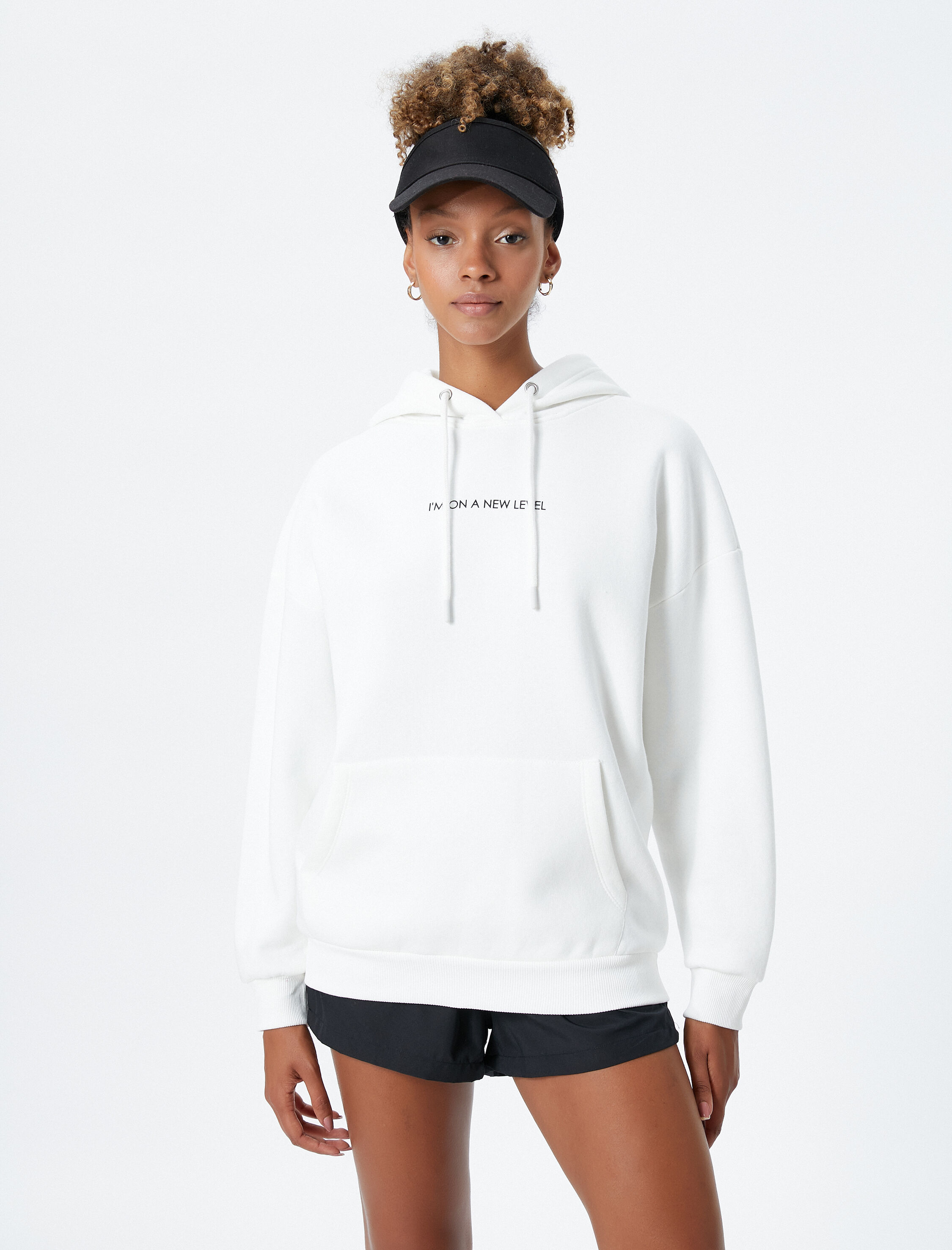   Spor Kapüşonlu Sweatshirt Şardonlu Baskılı Kanguru Cepli