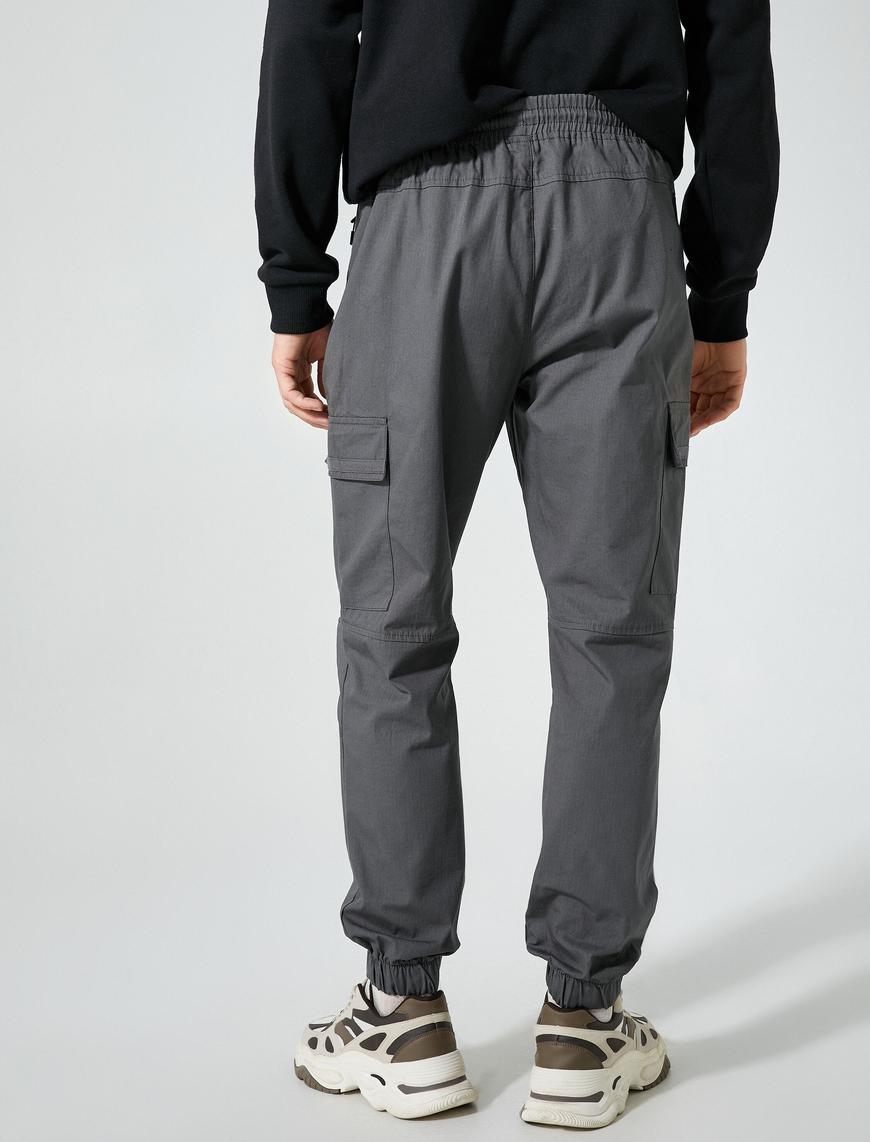   Jogger Pantolon Kargo Cepli Beli Bağcıklı Pamuklu