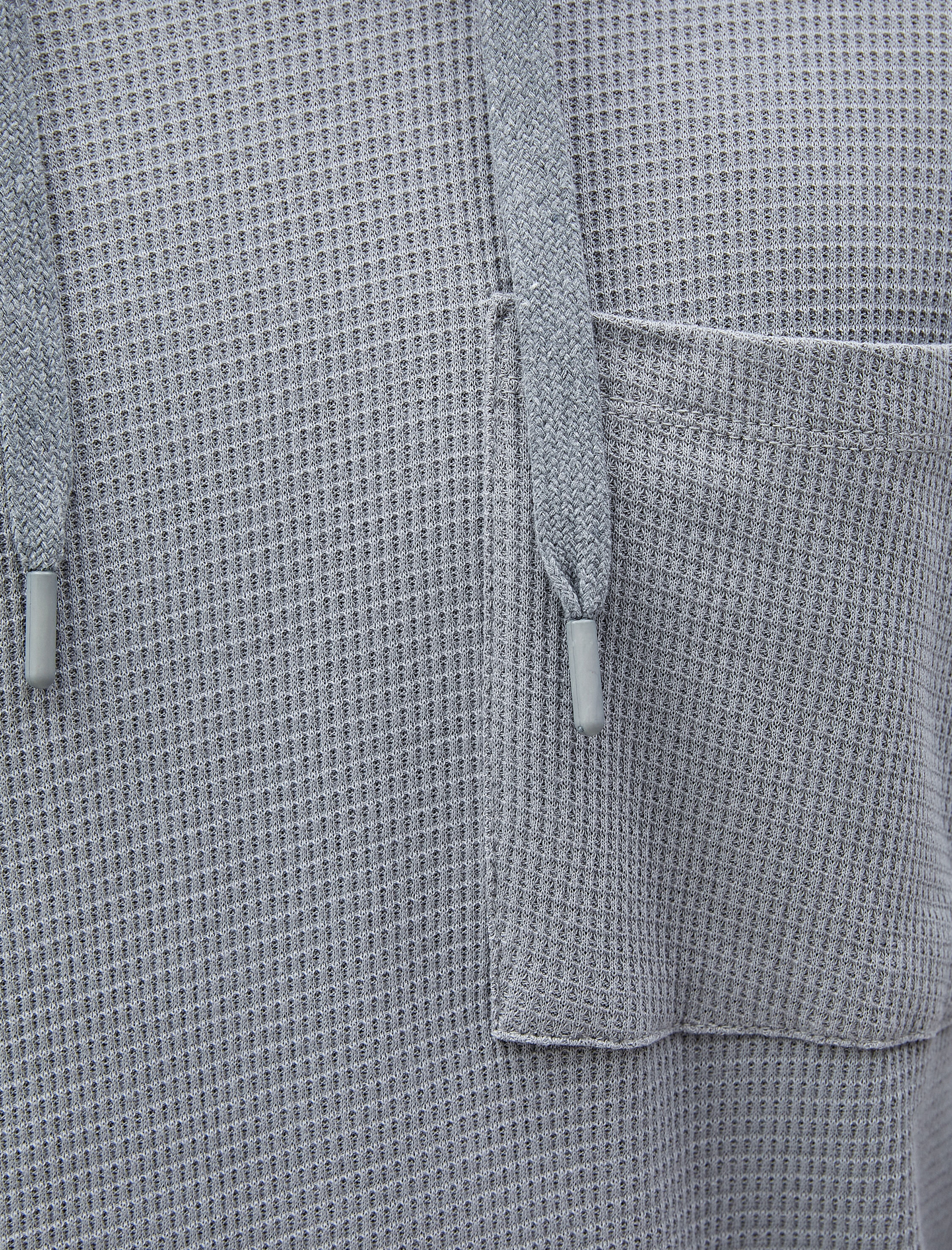   Basic Kapşonlu Tişört Kısa Kollu Dokulu Cep Detaylı Pamuklu