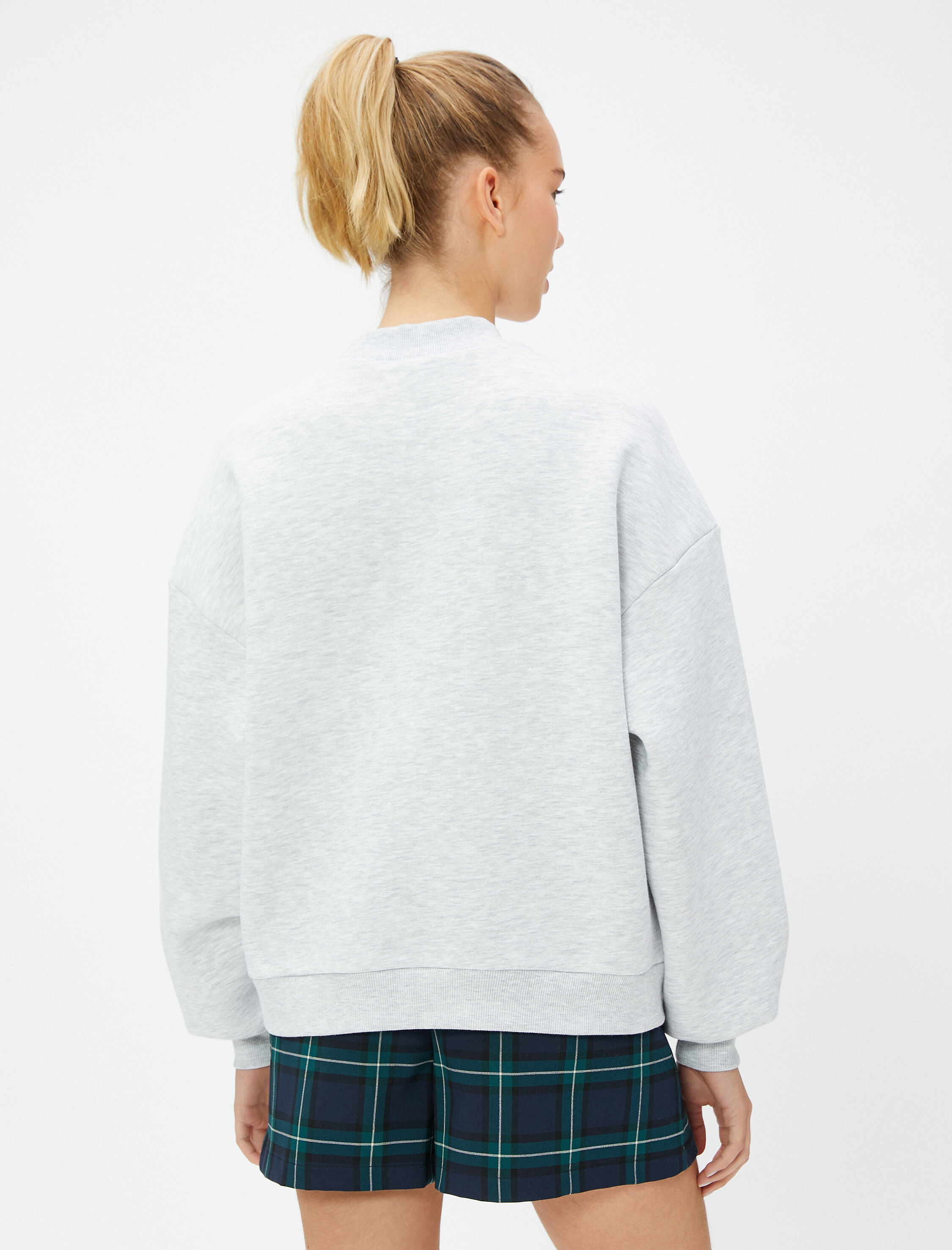   Şardonlu Kolej Sweatshirt Bisiklet Yaka Baskılı Uzun Kollu