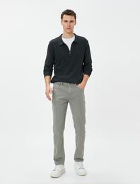 Gabardin Pantolon Boru Paça Düğmeli Pamuklu