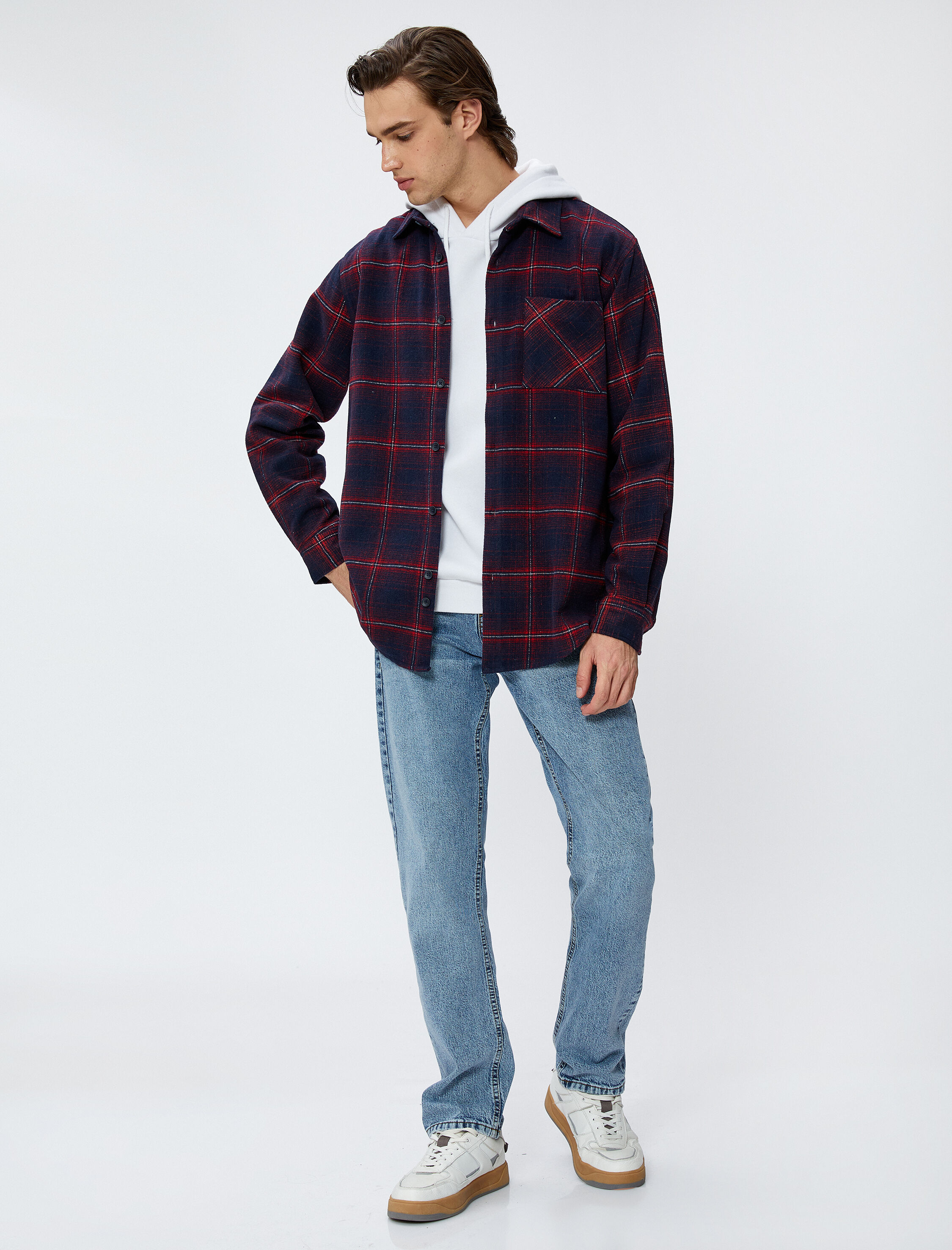   Oduncu Gömleği Klasik Yaka Düğmeli Cep Detaylı Uzun Kollu Yumuşak Dokulu