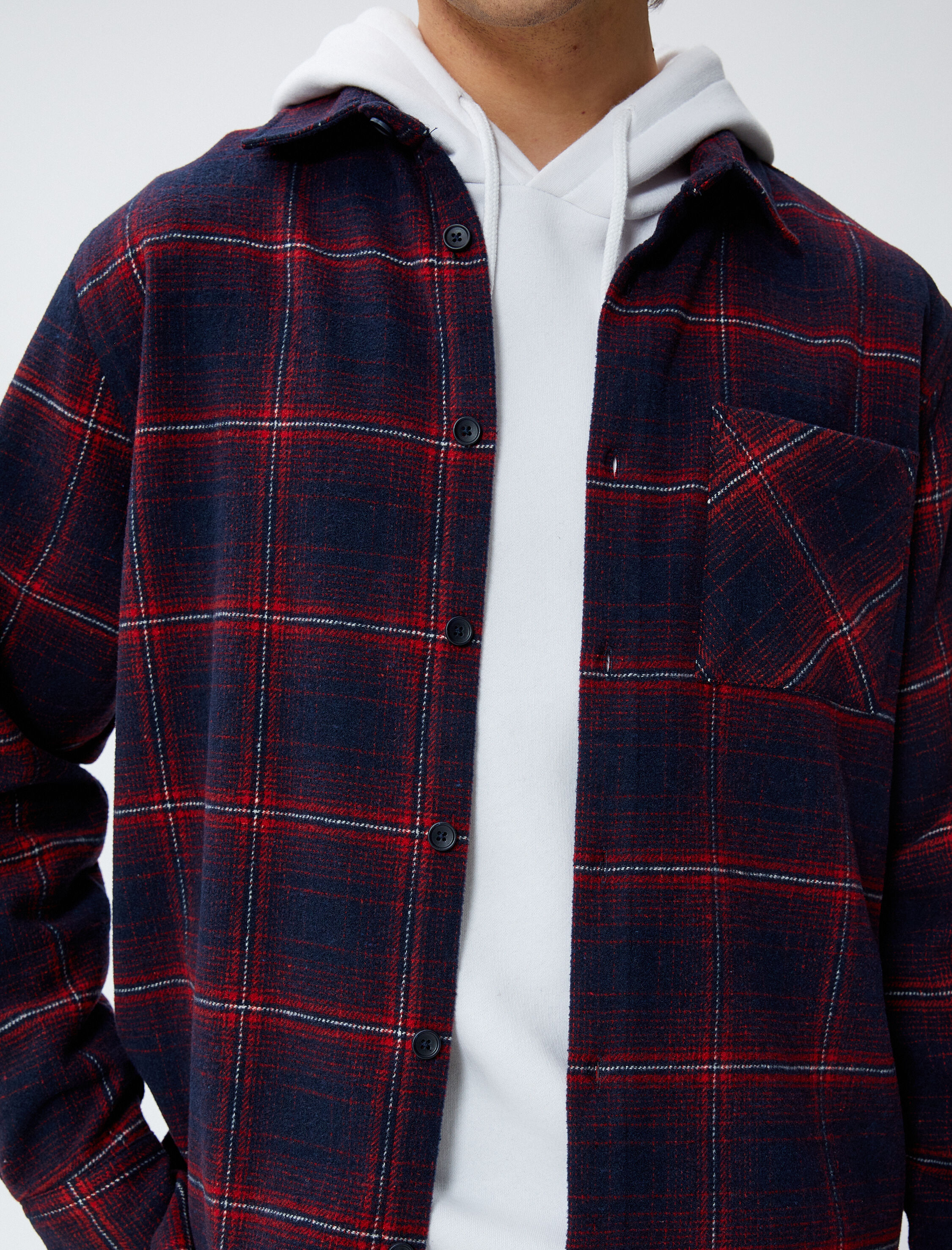   Oduncu Gömleği Klasik Yaka Düğmeli Cep Detaylı Uzun Kollu Yumuşak Dokulu