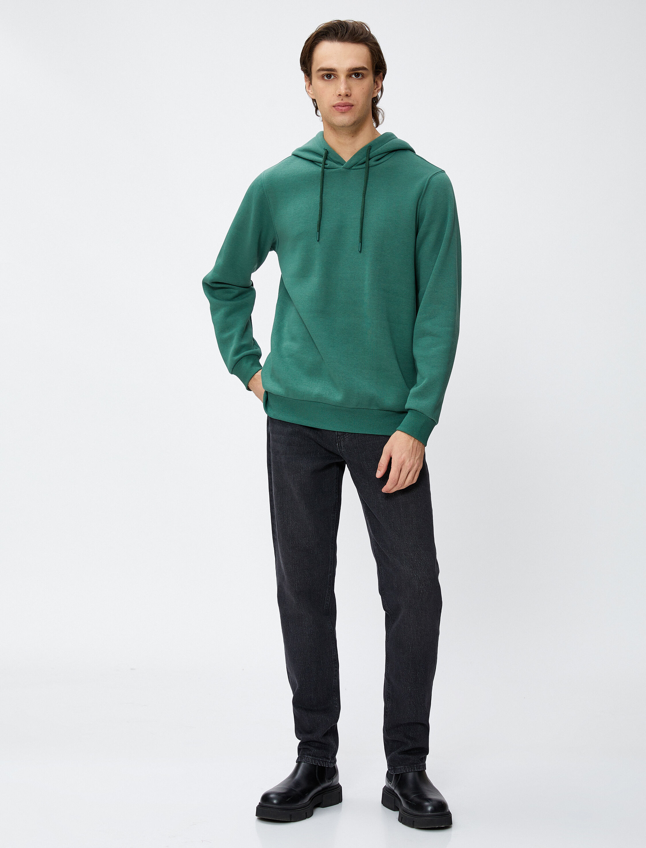 Basic Kapşonlu Sweat Uzun Kollu Şardonlu