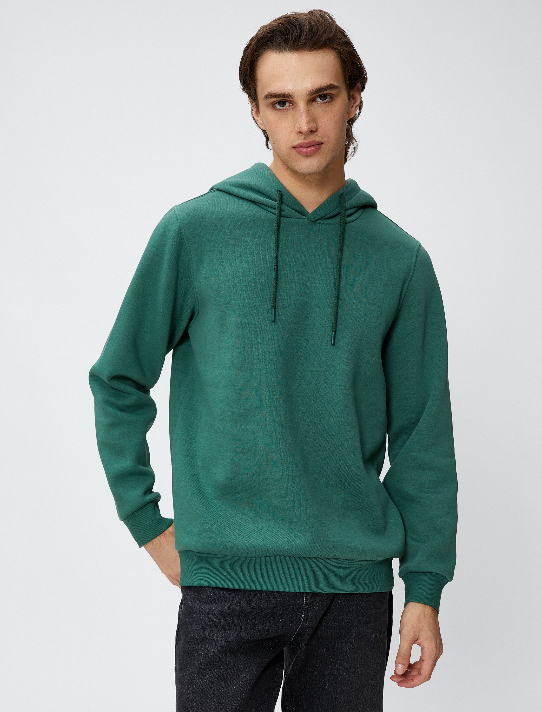 Basic Kapşonlu Sweat Uzun Kollu Şardonlu