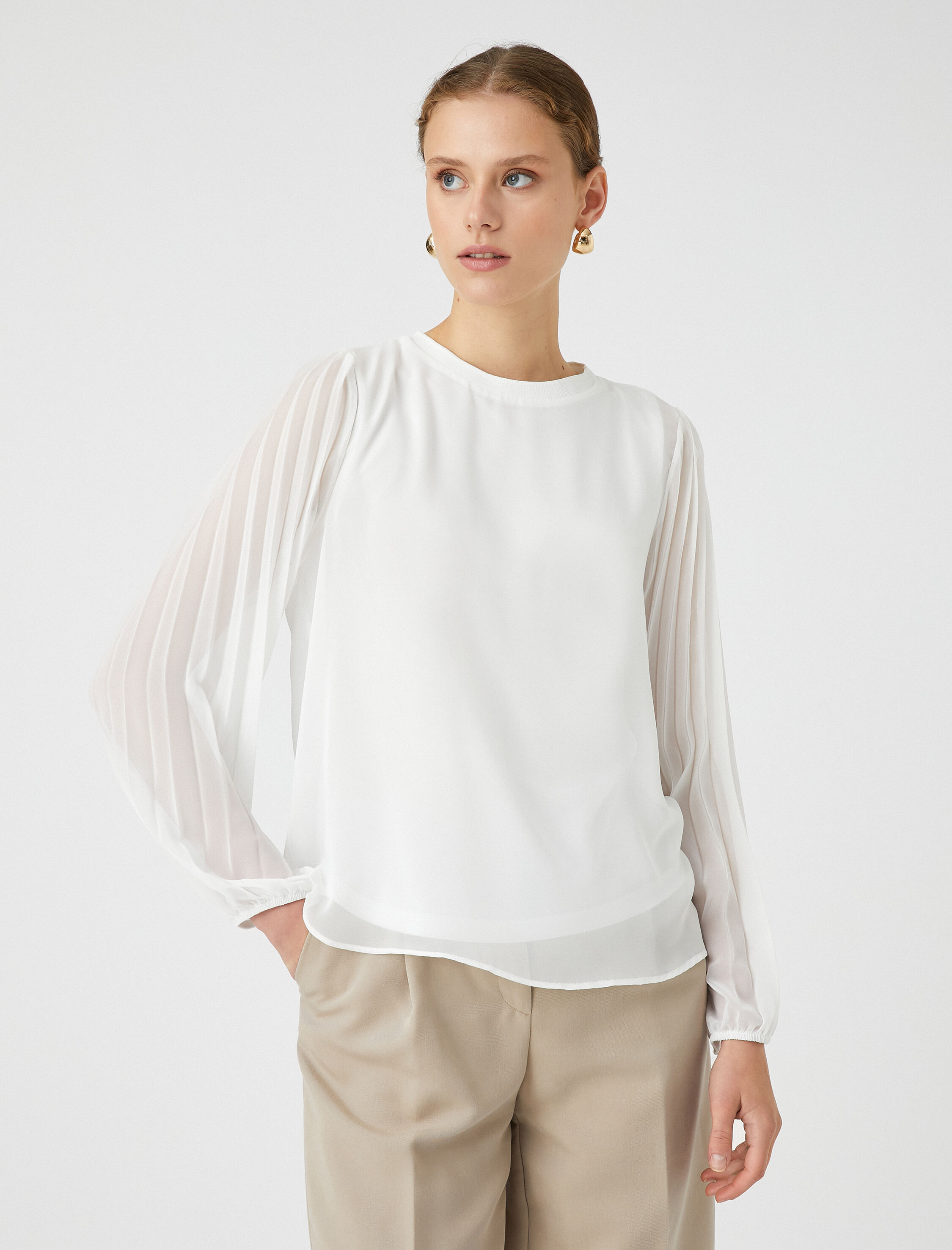 Tül Bluz Kolları Pileli