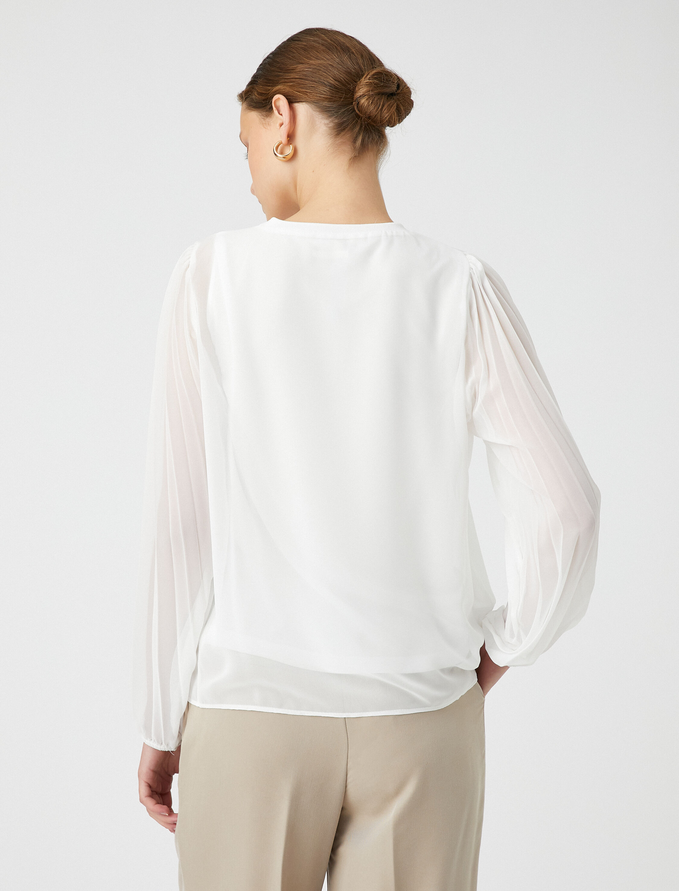 Tül Bluz Kolları Pileli