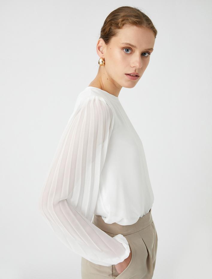  Tül Bluz Kolları Pileli