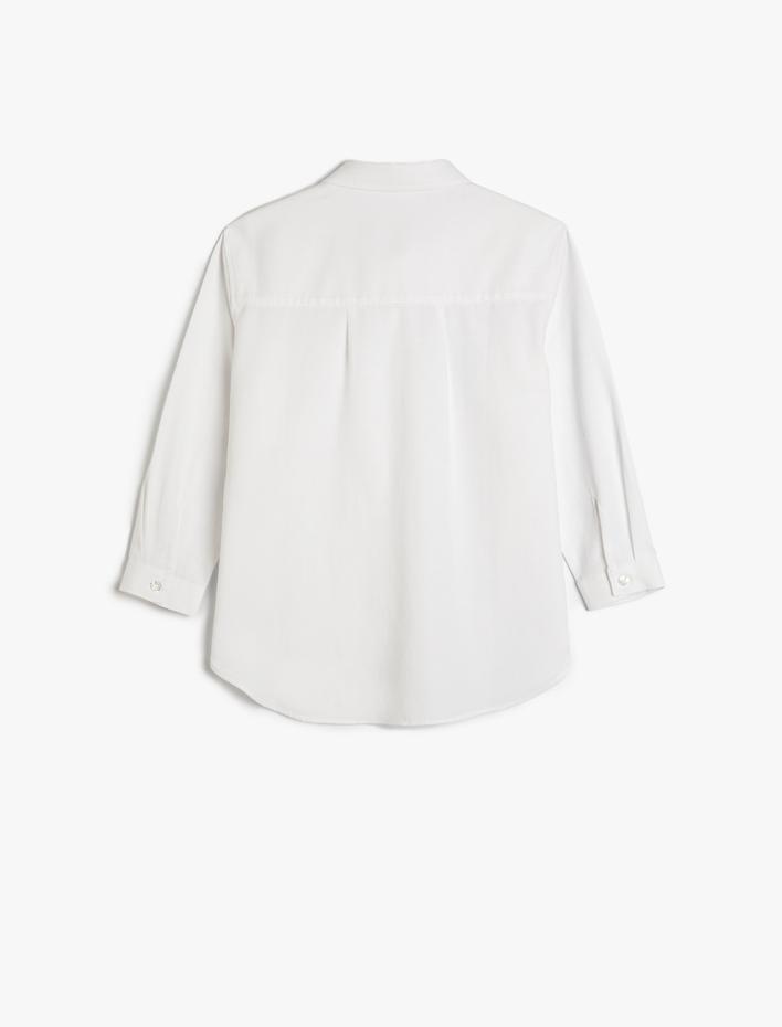 Kız Çocuk Poplin Gömlek Uzun Kollu Cep Detaylı Pamuklu