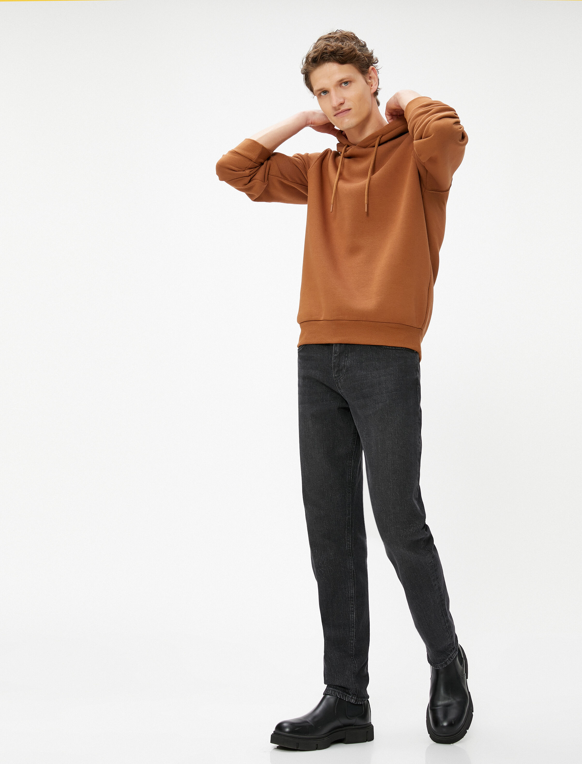 Basic Kapşonlu Sweat Uzun Kollu Şardonlu