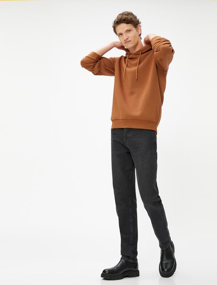  Basic Kapşonlu Sweat Uzun Kollu Şardonlu