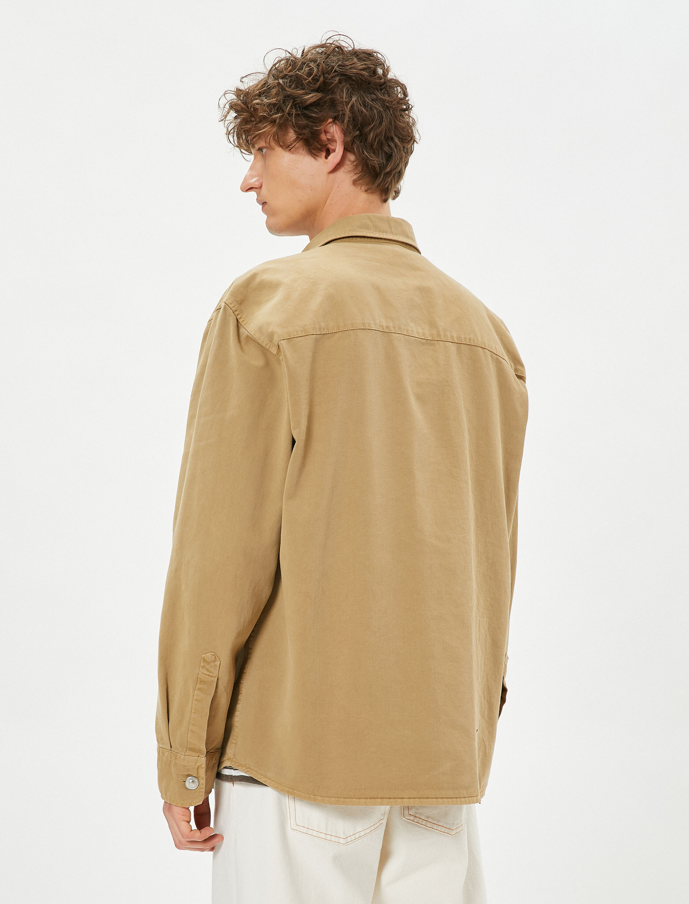 Kanvas Gömlek Klasik Yaka Cep Detaylı Düğmeli Etiket Baskılı Pamuklu