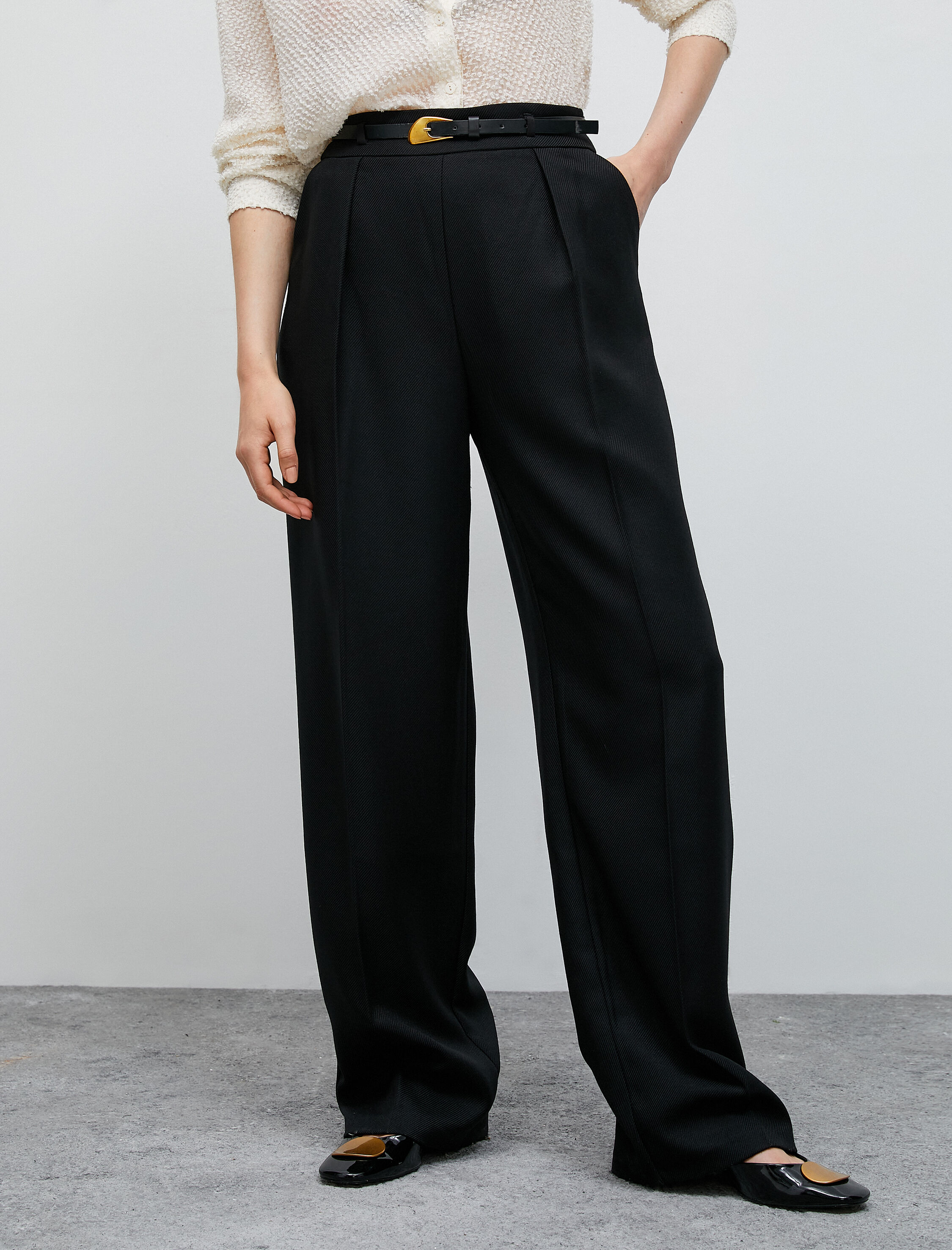   Geniş Paça Pantolon Kemerli Nervürlü