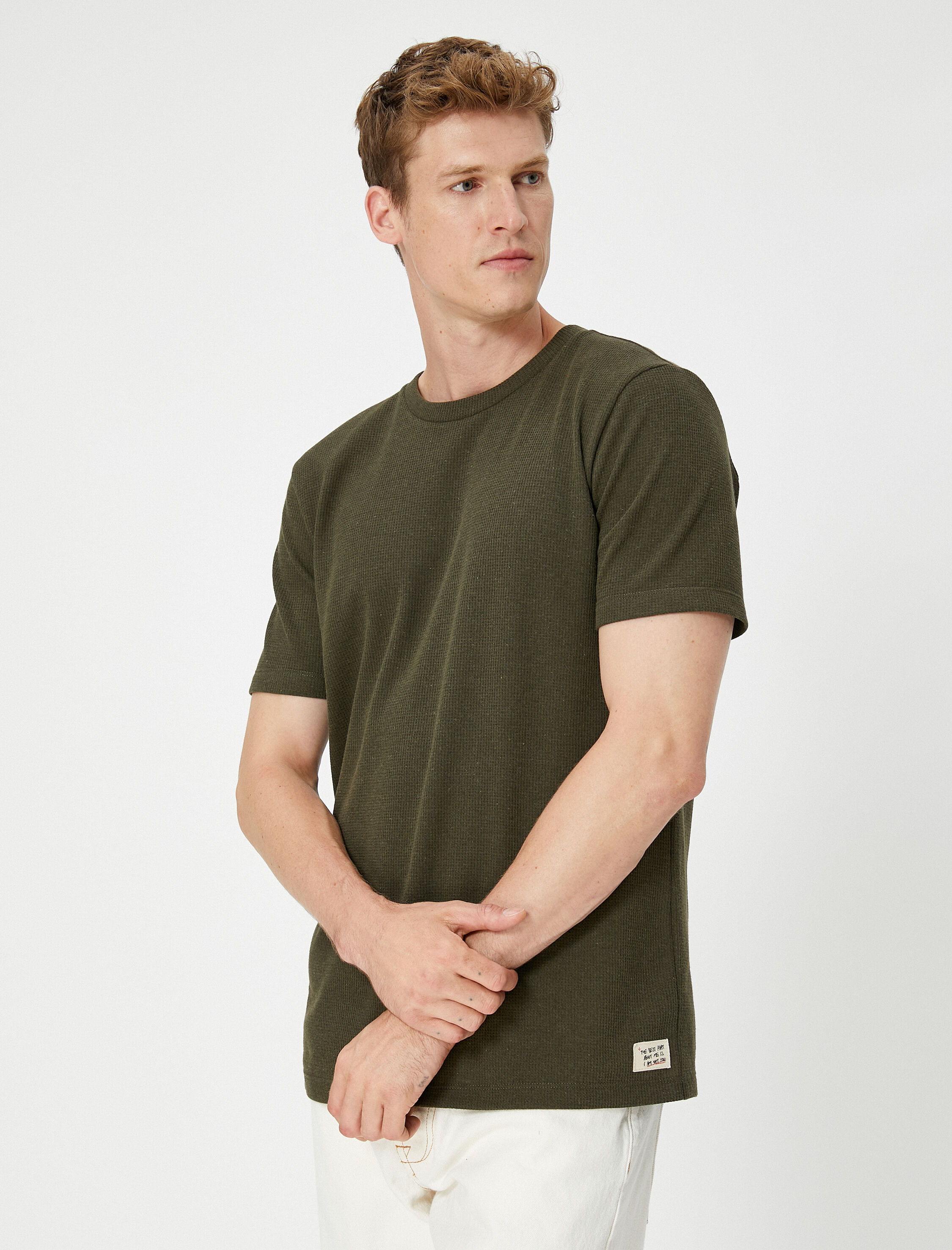   Slim Fit Tişört Bisiklet Yaka Dokulu Kısa Kollu