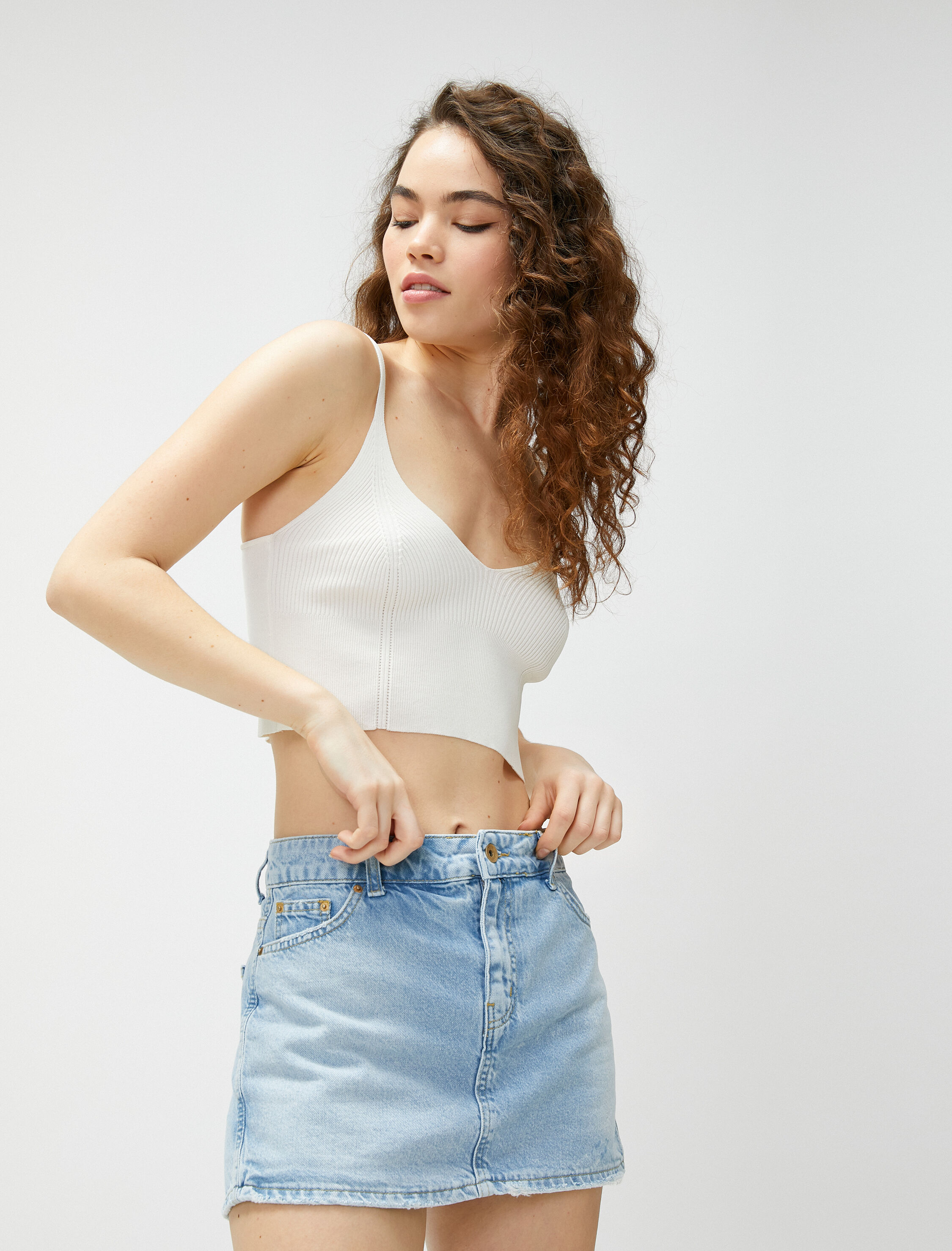   Kot Şort Etek Pamuklu Cep Detaylı Düğmeli