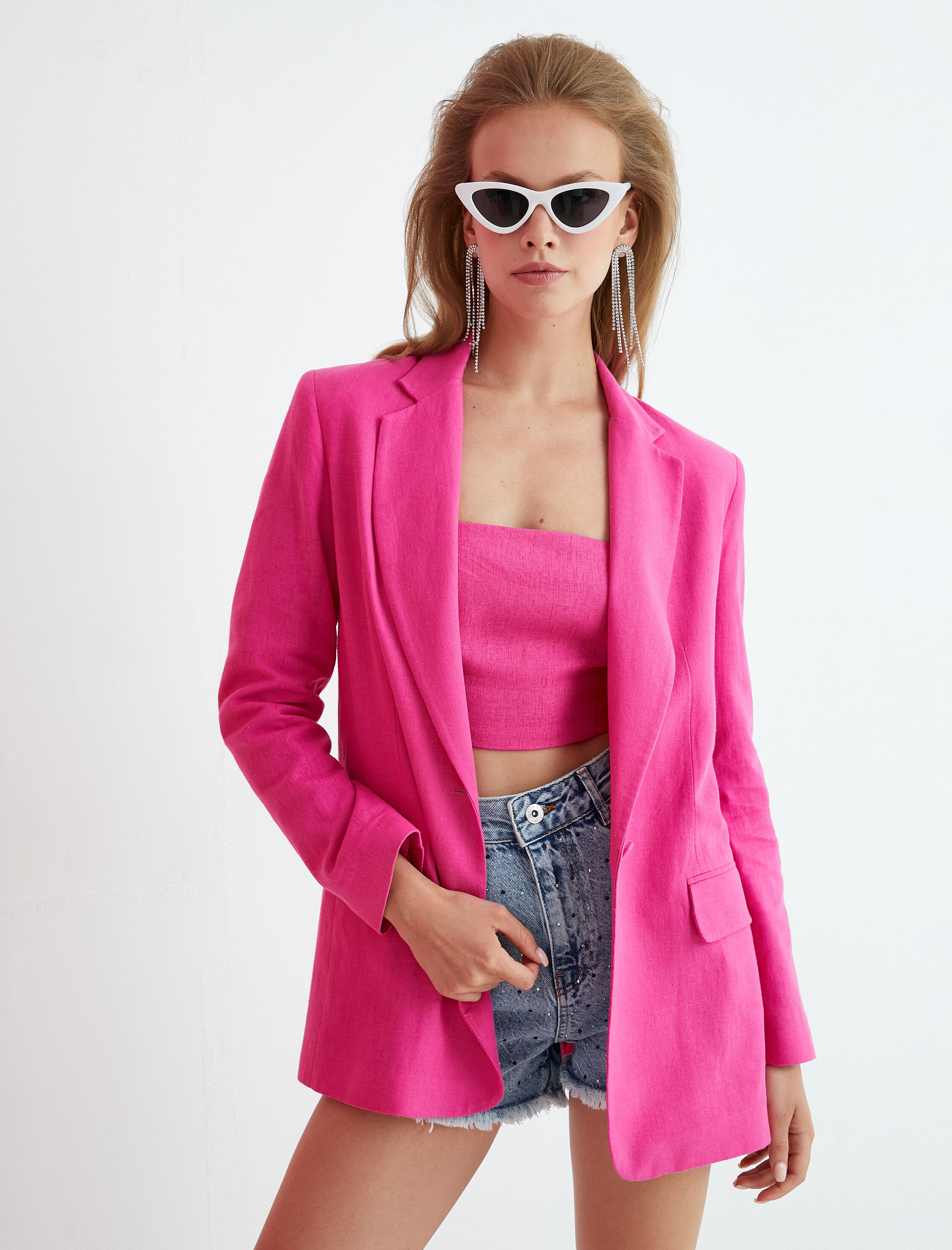   Oversize Keten Blazer Ceket