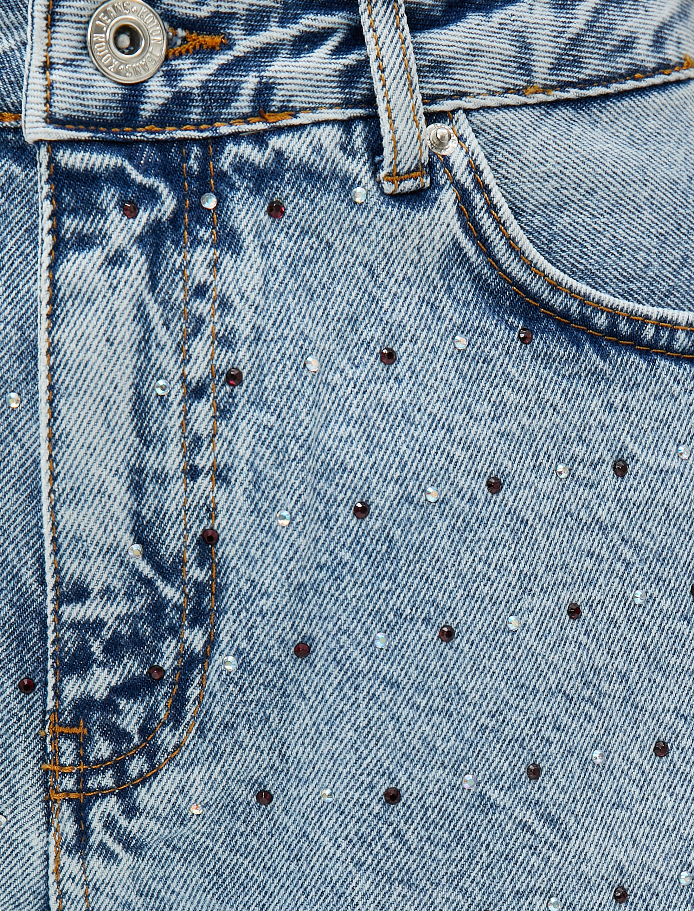   Mini Kot Şort Taş İşlemeli Cepli Yırtık Pamuklu