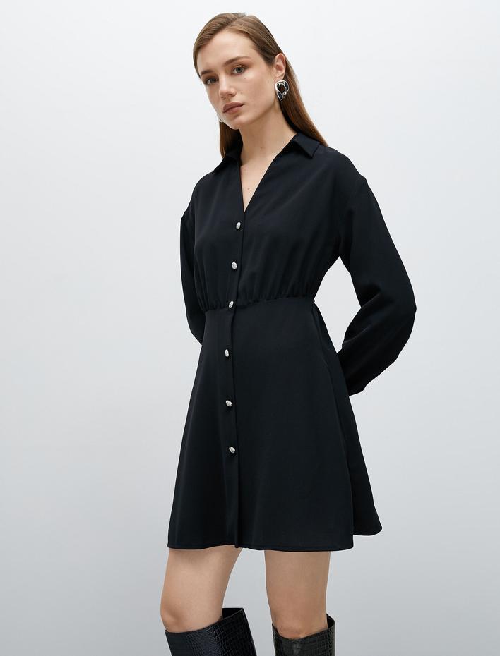  Mini Gömlek Elbise Düğmeli