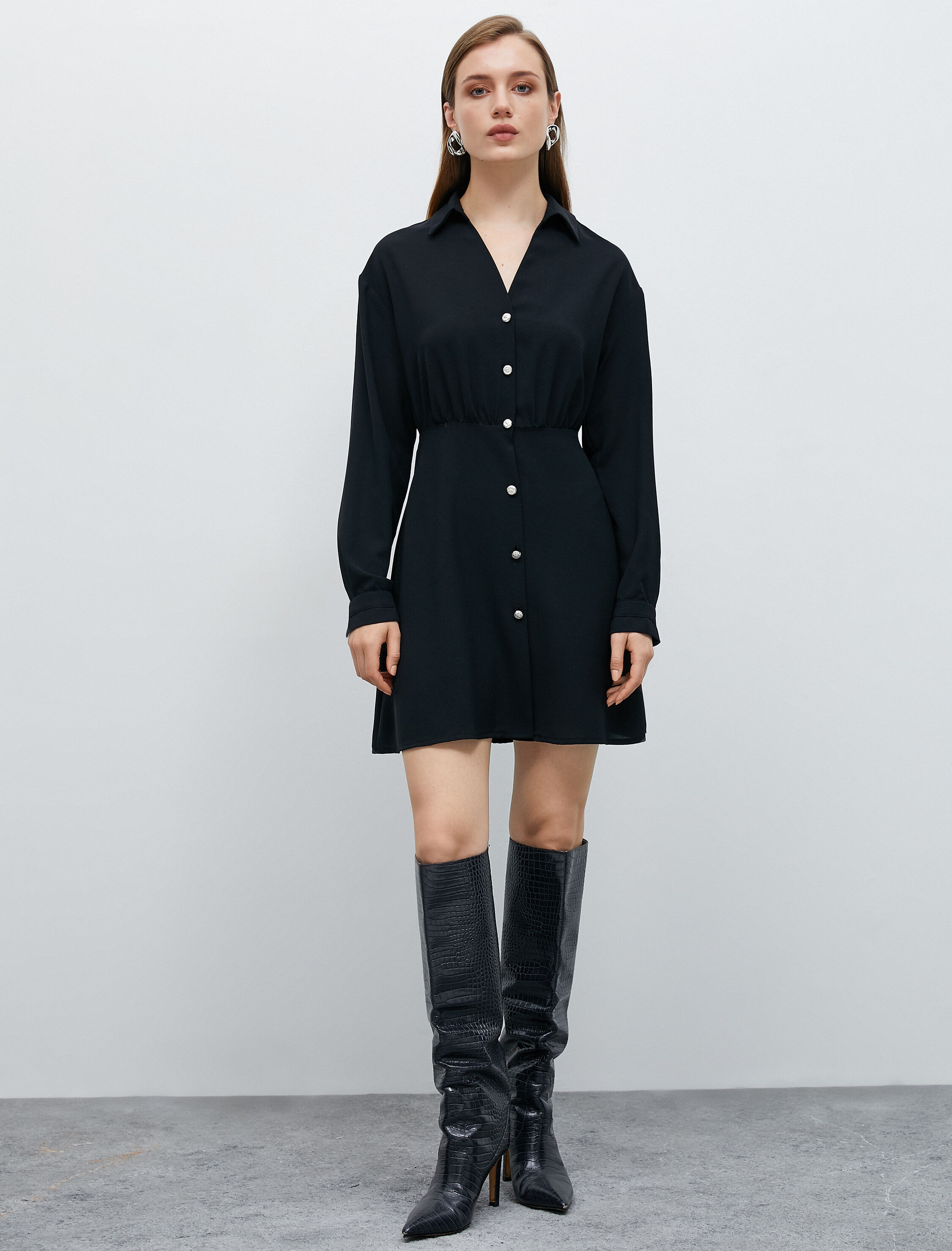   Mini Gömlek Elbise Düğmeli