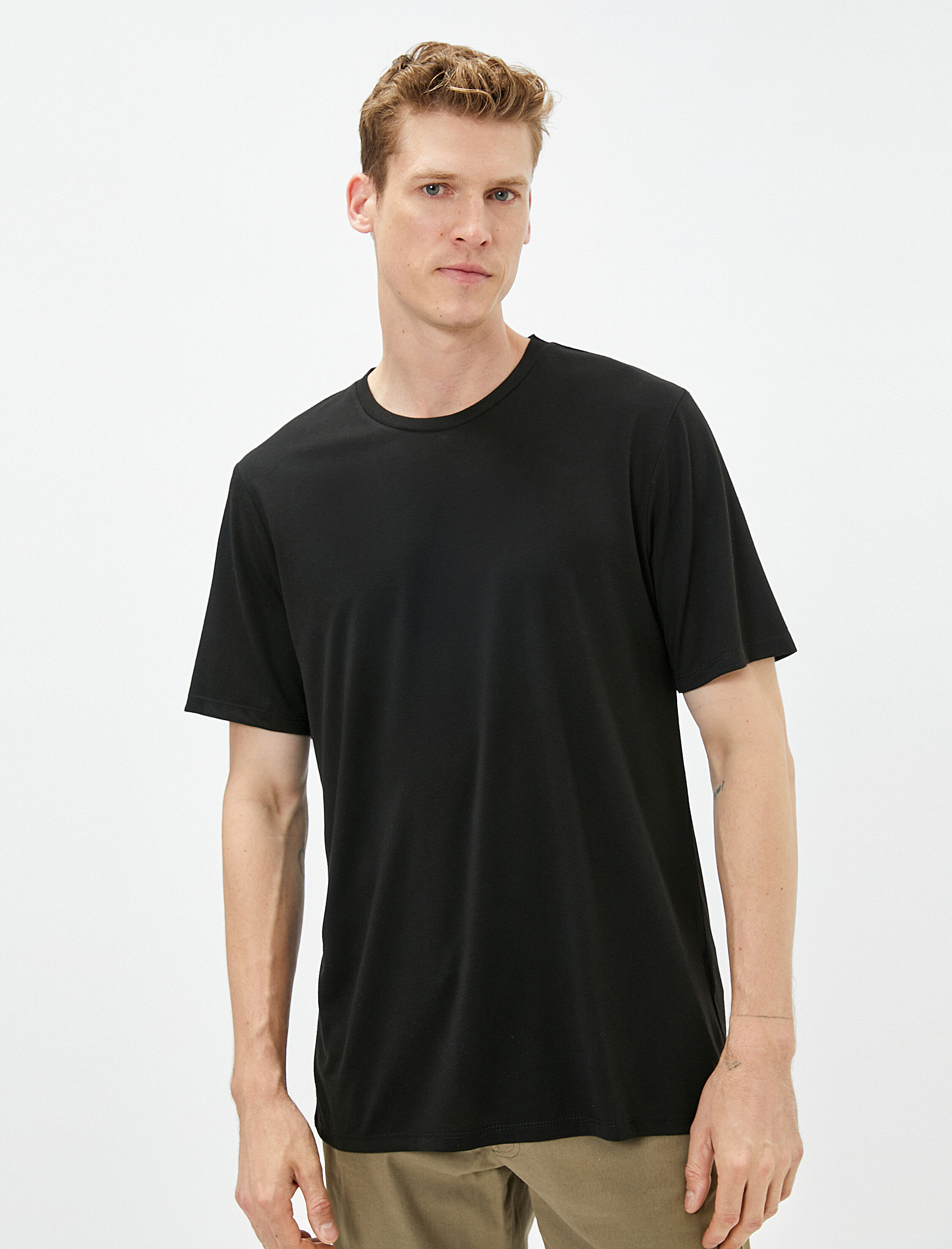   3'lü Basic Tişört Seti Bisiklet Yaka Viskon Karışımlı Kısa Kollu