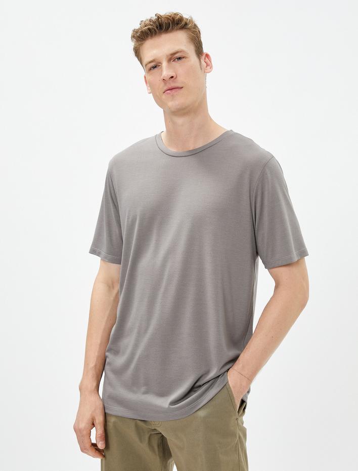  3'lü Basic Tişört Seti Bisiklet Yaka Viskon Karışımlı Kısa Kollu