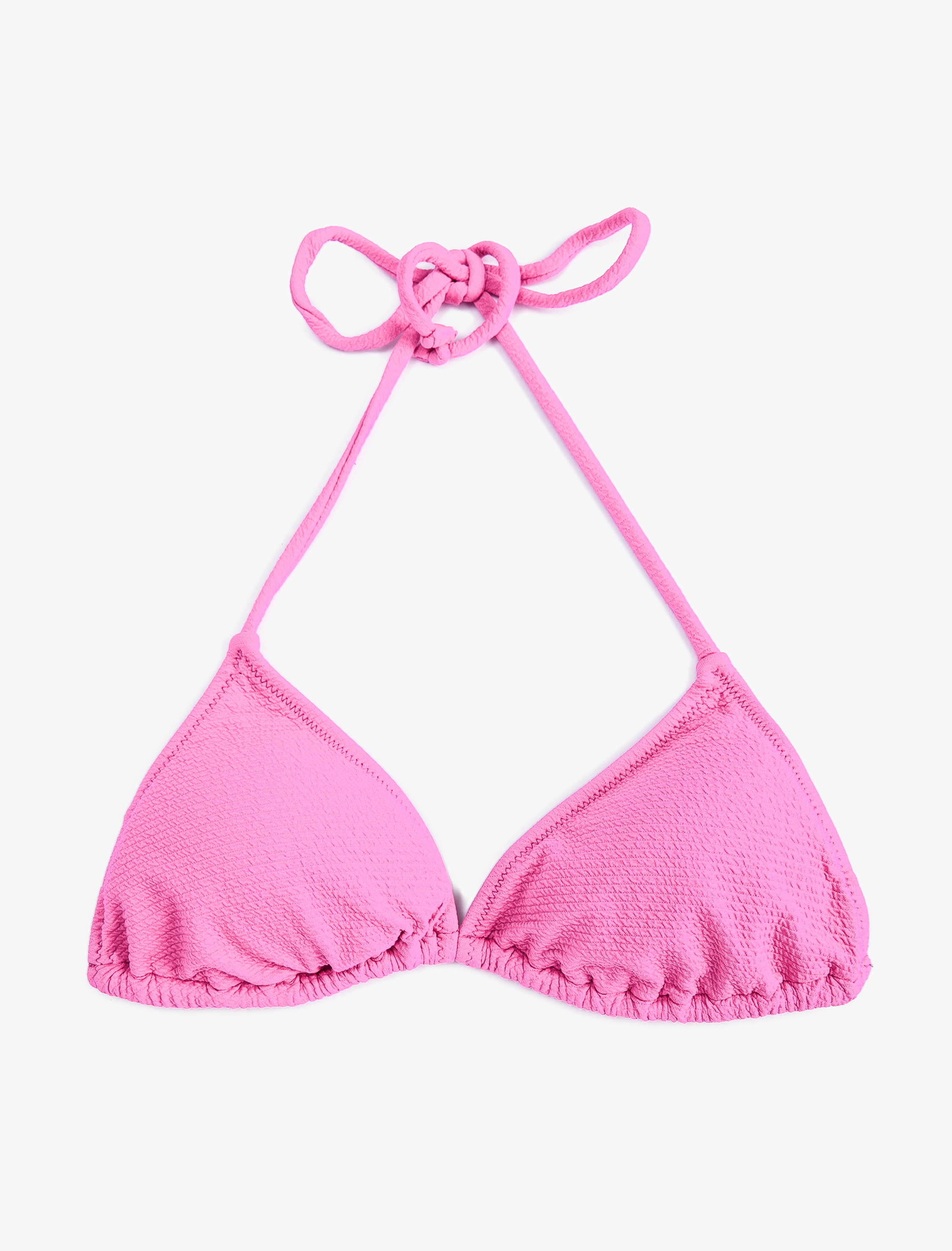   Üçgen Bikini Üstü Dokulu Boyundan Bağlamalı Kaplı