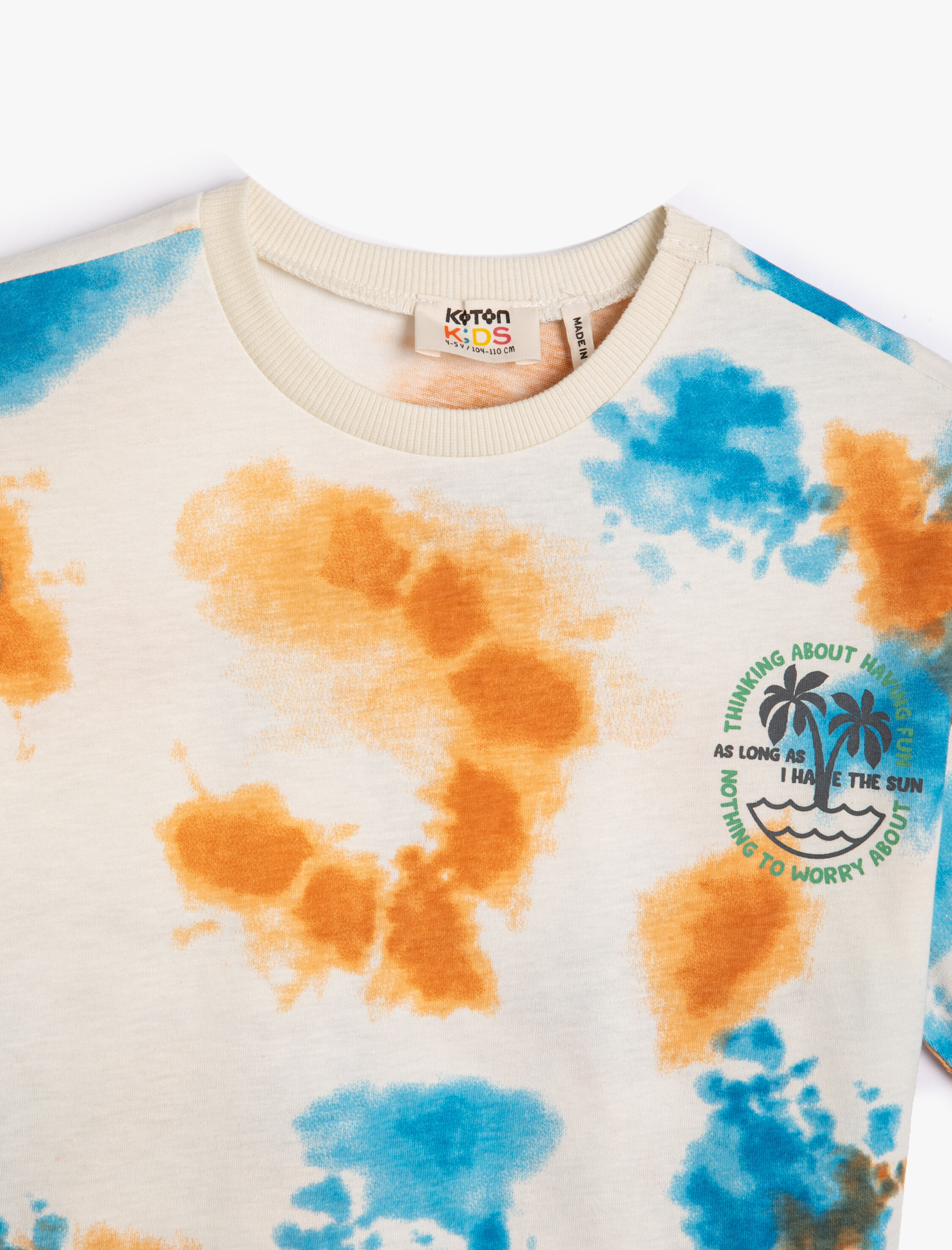  Erkek Çocuk Oversize Tişört Batik Desenli Arkası Palmiye Baskılı Kısa Kollu Pamuklu