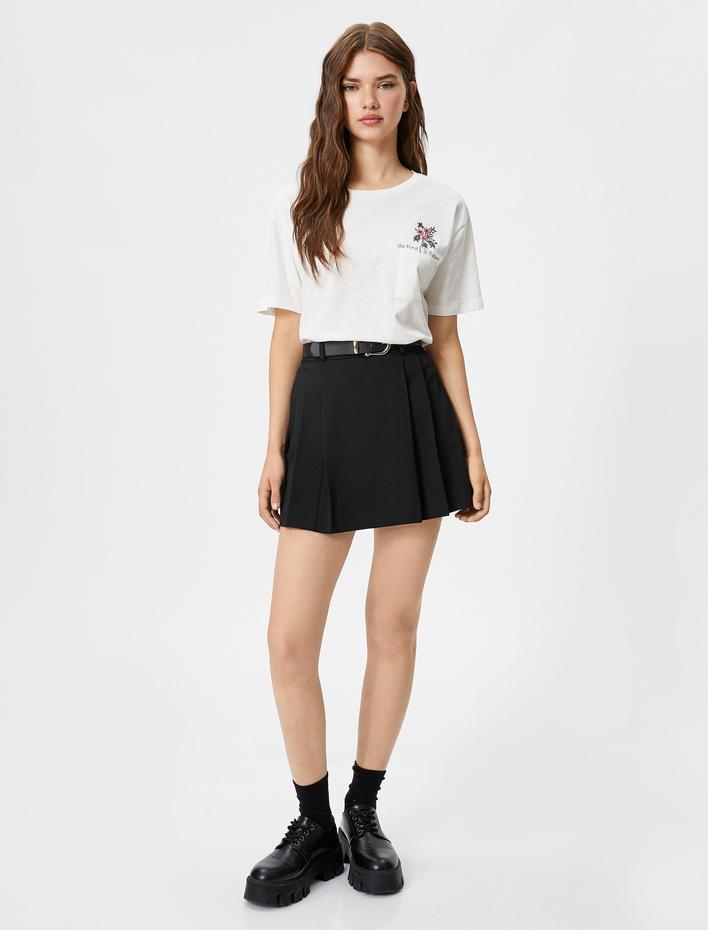  Baskılı Tişört Cep Detaylı Kısa Kollu Bisiklet Yaka Pamuklu