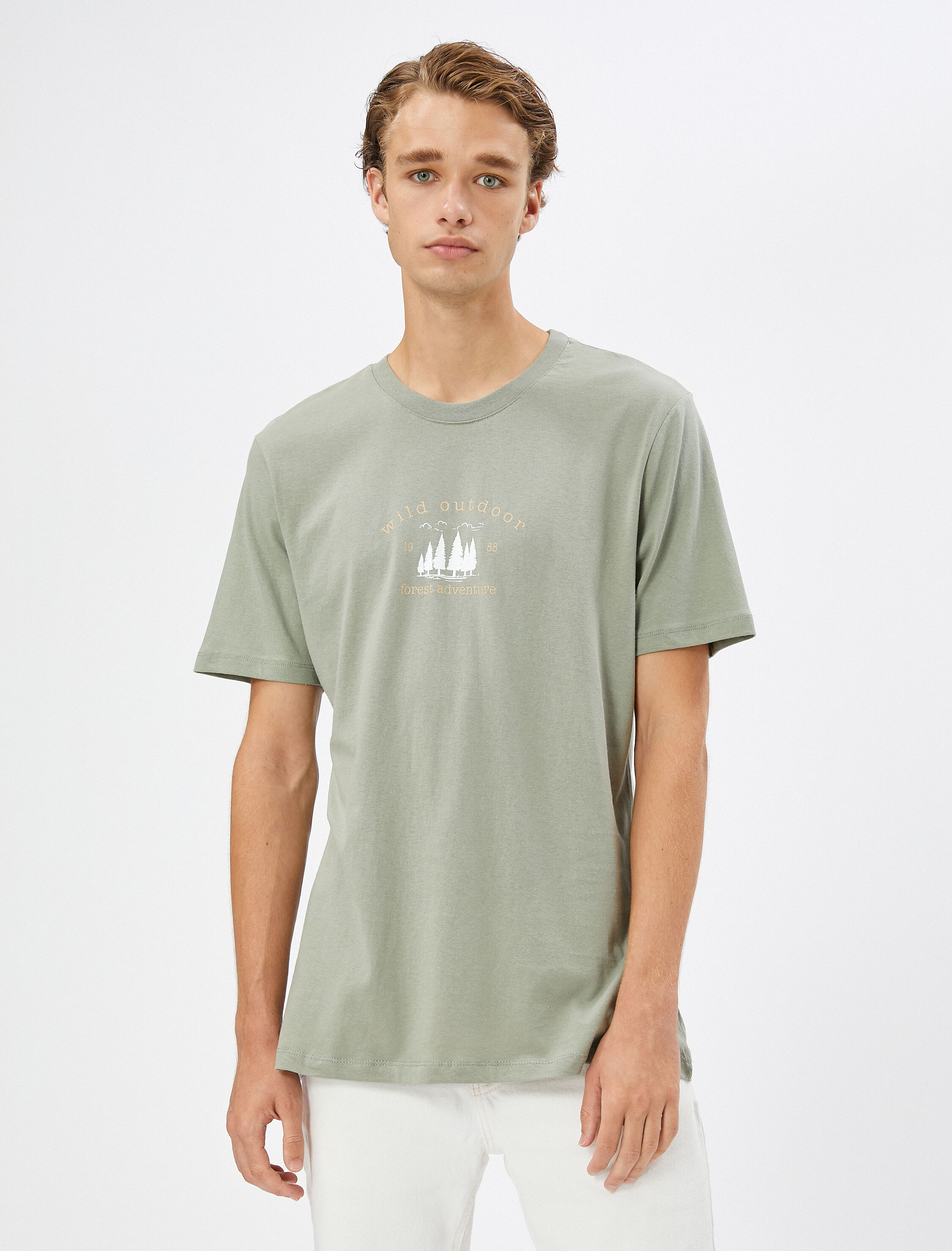   Slogan Baskılı Tişört Bisiklet Yaka Kısa Kollu Pamuklu