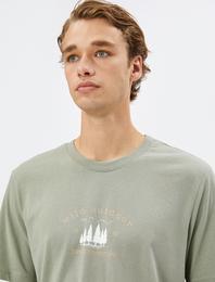 Slogan Baskılı Tişört Bisiklet Yaka Kısa Kollu Pamuklu