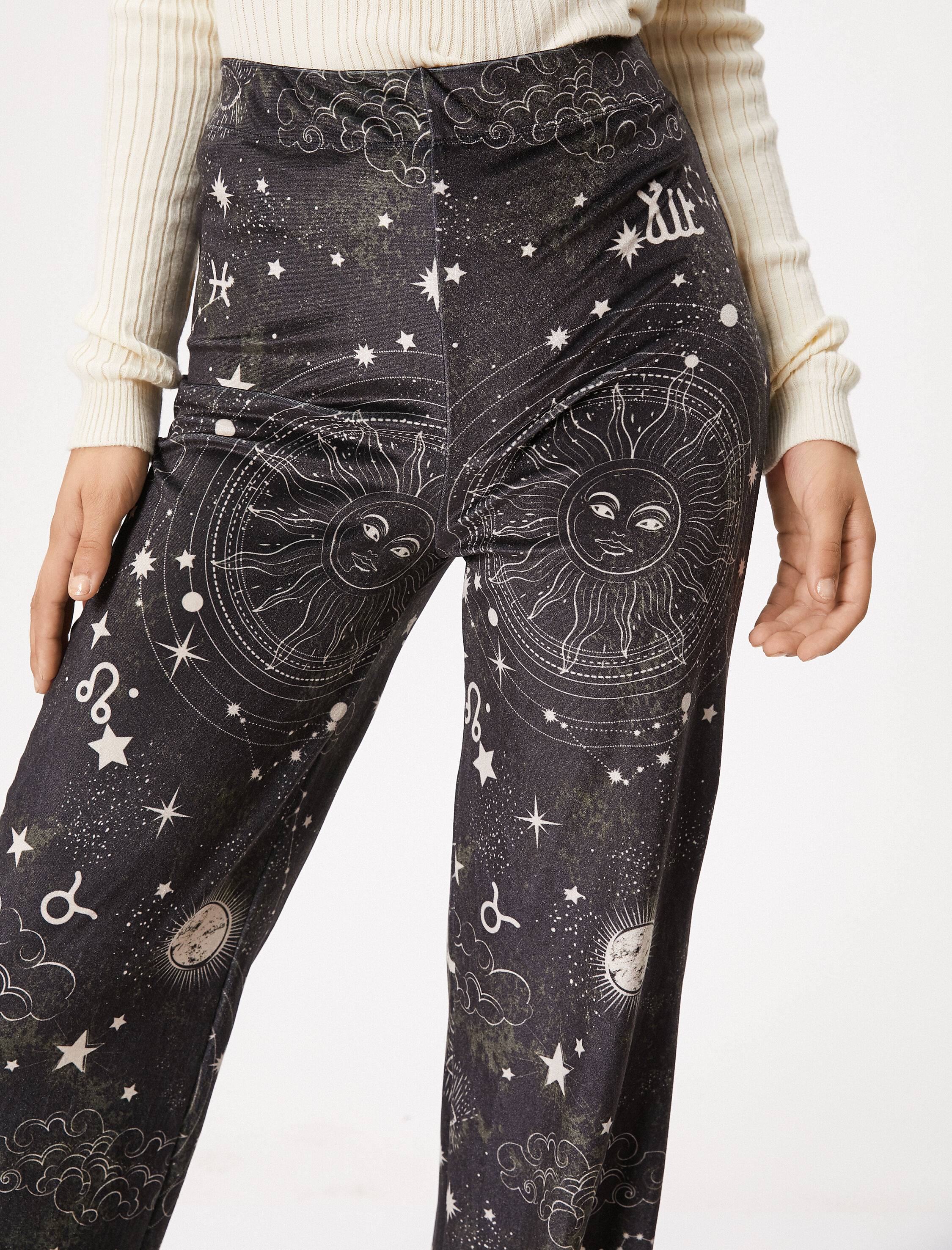   İspanyol Paça Tayt Pantolon Baskılı Yüksek Bel