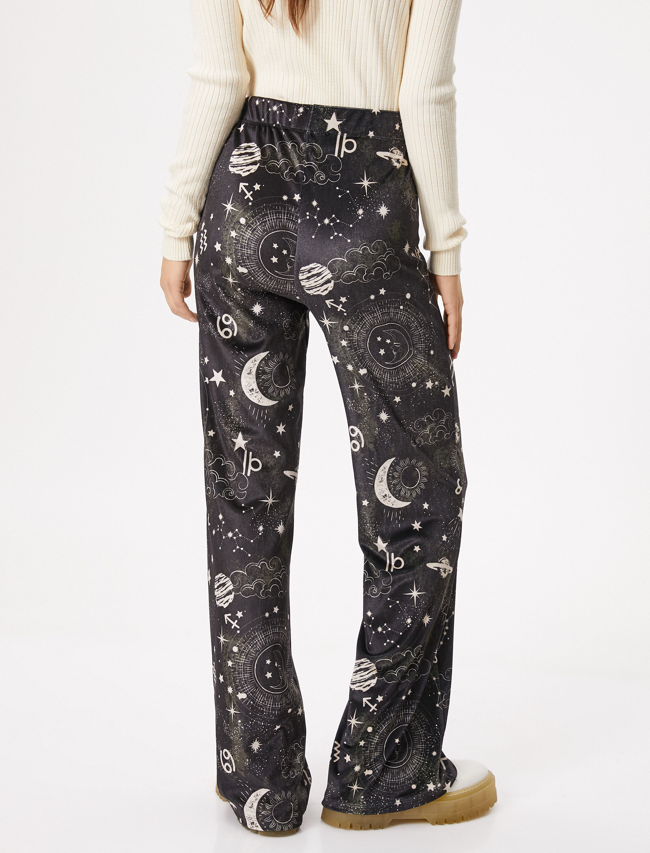   İspanyol Paça Tayt Pantolon Baskılı Yüksek Bel