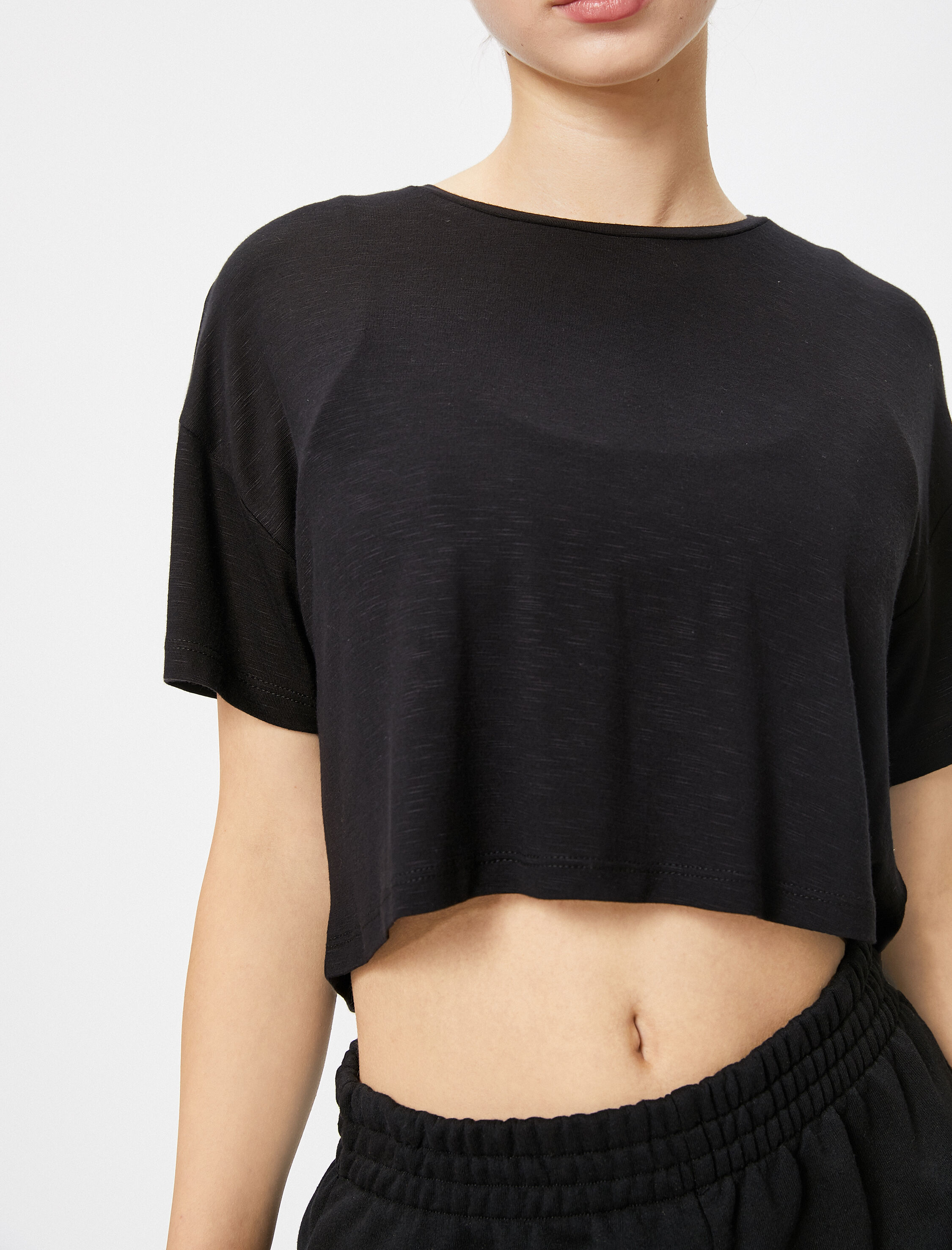   Spor Tişört Crop Kısa Kollu Bisiklet Yaka