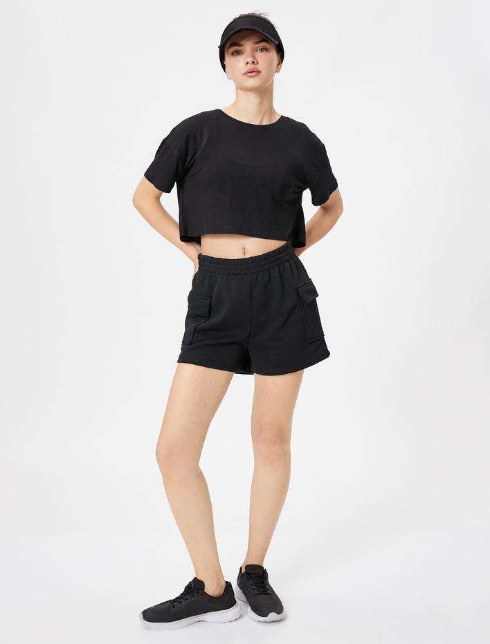  Spor Tişört Crop Kısa Kollu Bisiklet Yaka