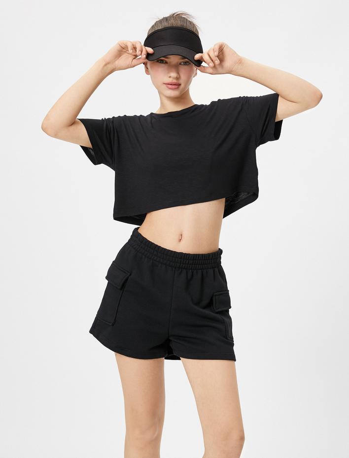  Spor Tişört Crop Kısa Kollu Bisiklet Yaka