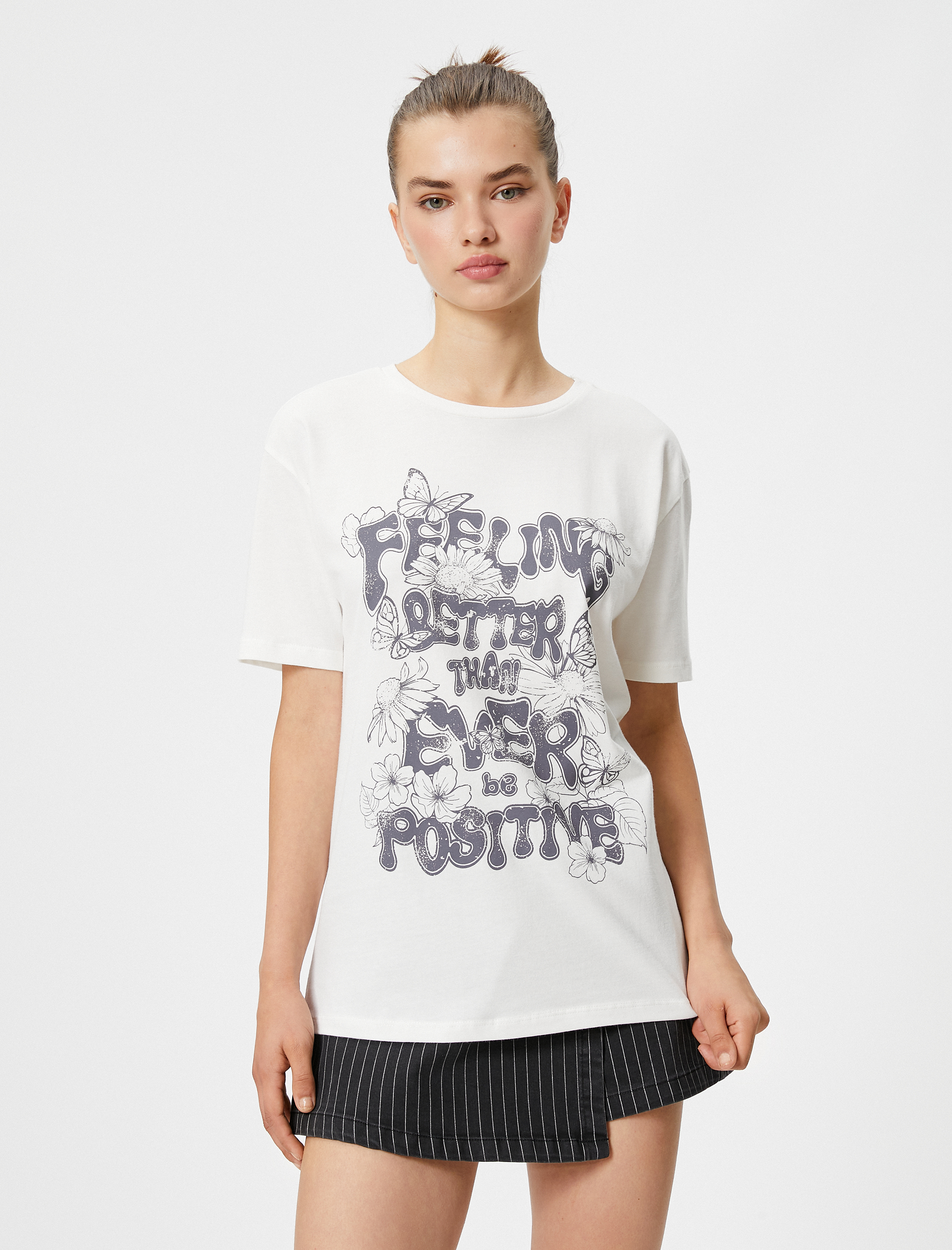   Baskılı Tişört Kısa Kollu Bisiklet Yaka Pamuklu