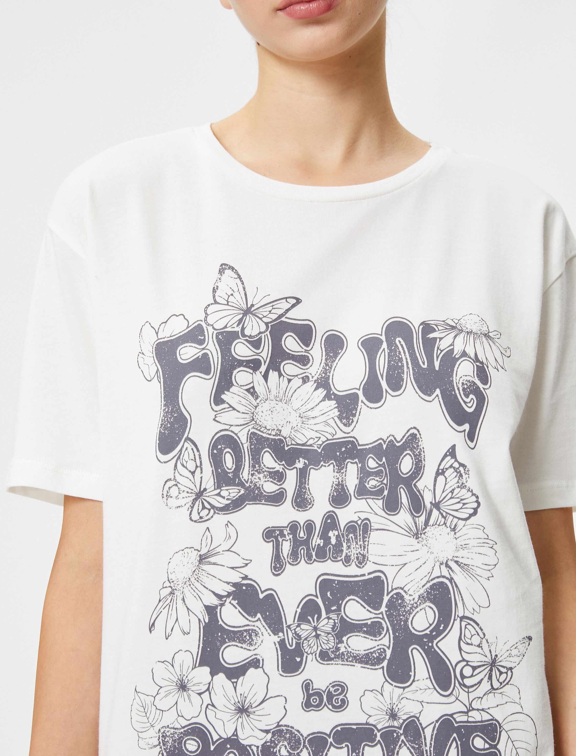   Baskılı Tişört Kısa Kollu Bisiklet Yaka Pamuklu