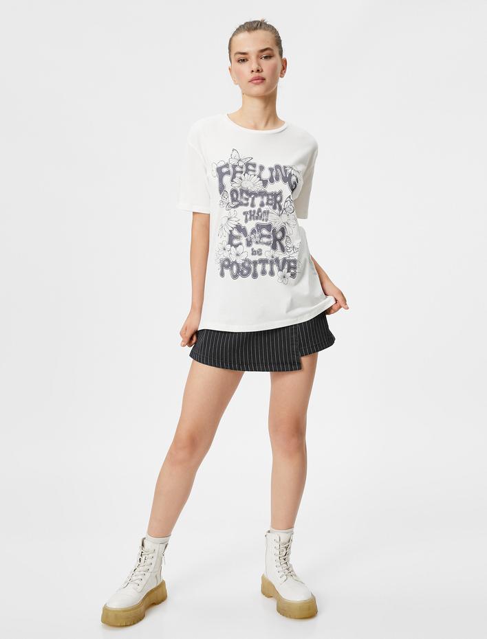  Baskılı Tişört Kısa Kollu Bisiklet Yaka Pamuklu