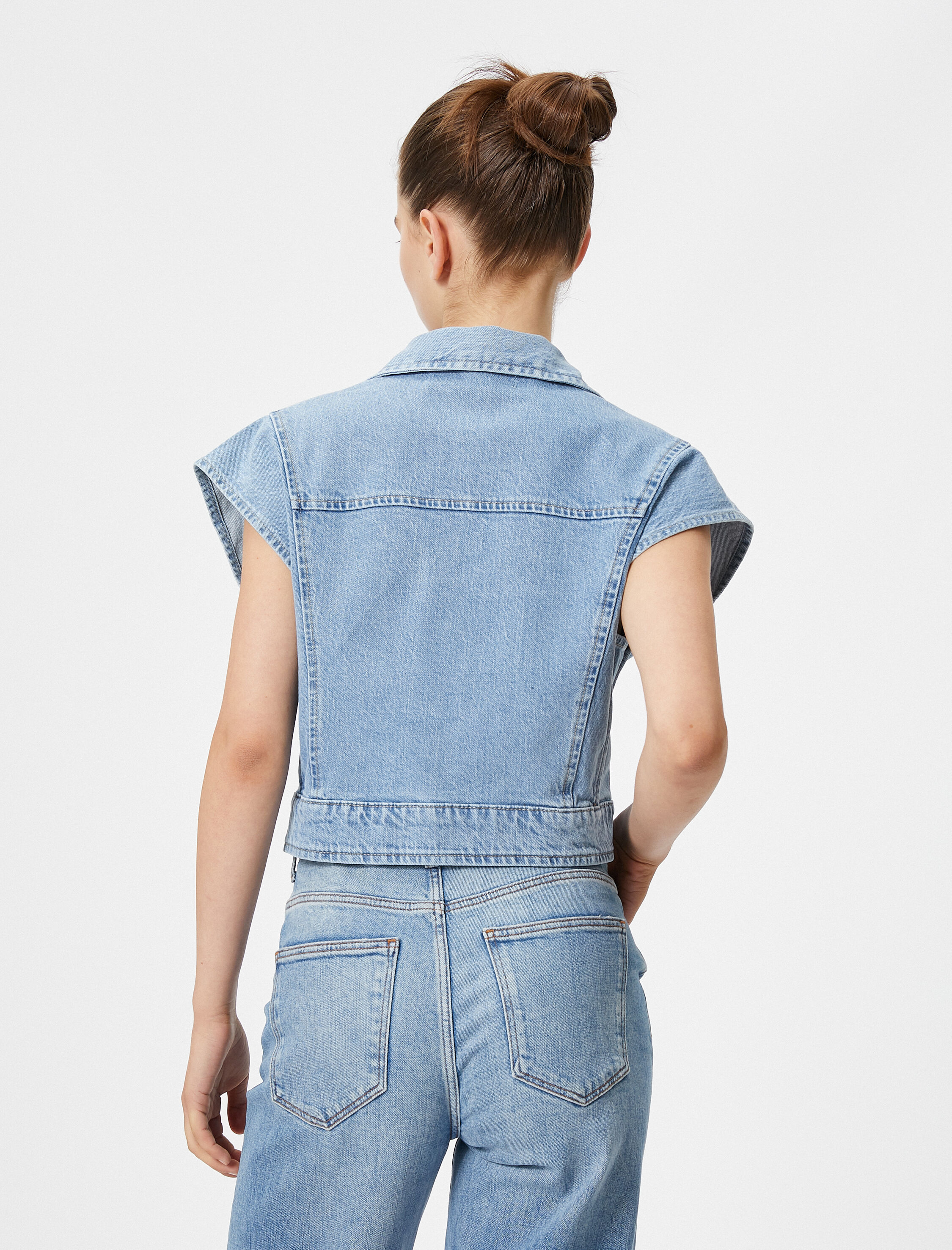 Kot Yelek Kruvaze Kapama Düğmeli Geniş Omuzlu Pamuklu