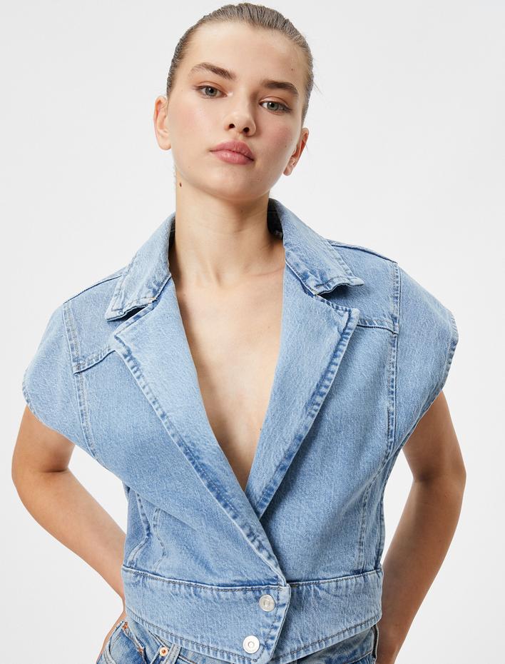  Kot Yelek Kruvaze Kapama Düğmeli Geniş Omuzlu Pamuklu