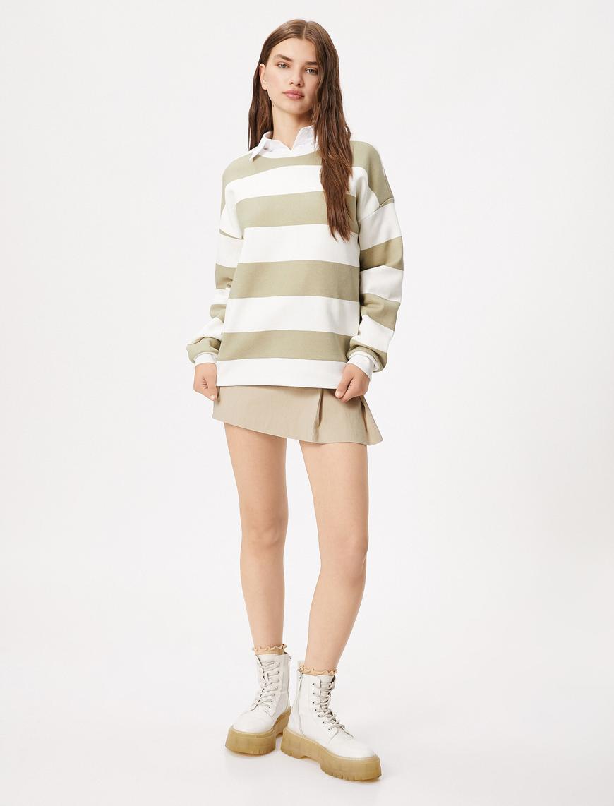   Şardonlu Sweatshirt Bisiklet Yaka Uzun Kollu Pamuk Karışımlı