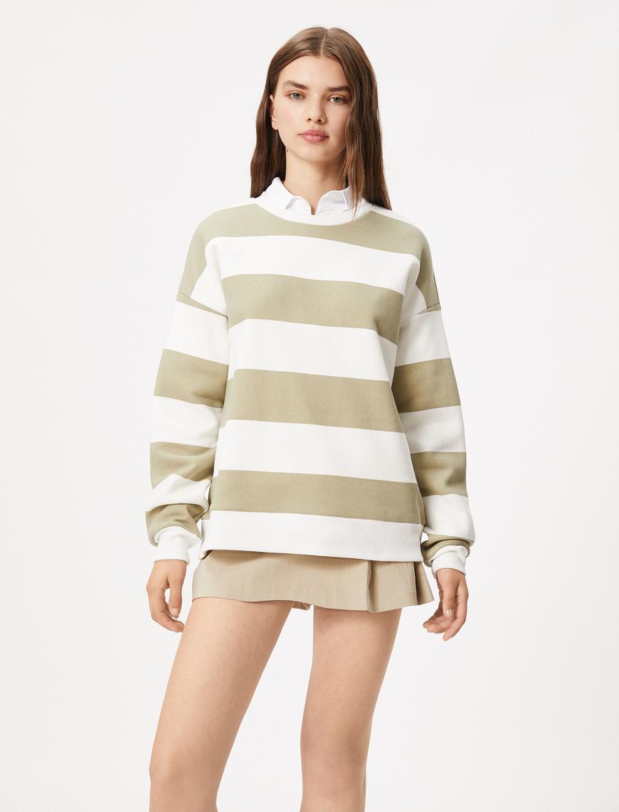   Şardonlu Sweatshirt Bisiklet Yaka Uzun Kollu Pamuk Karışımlı