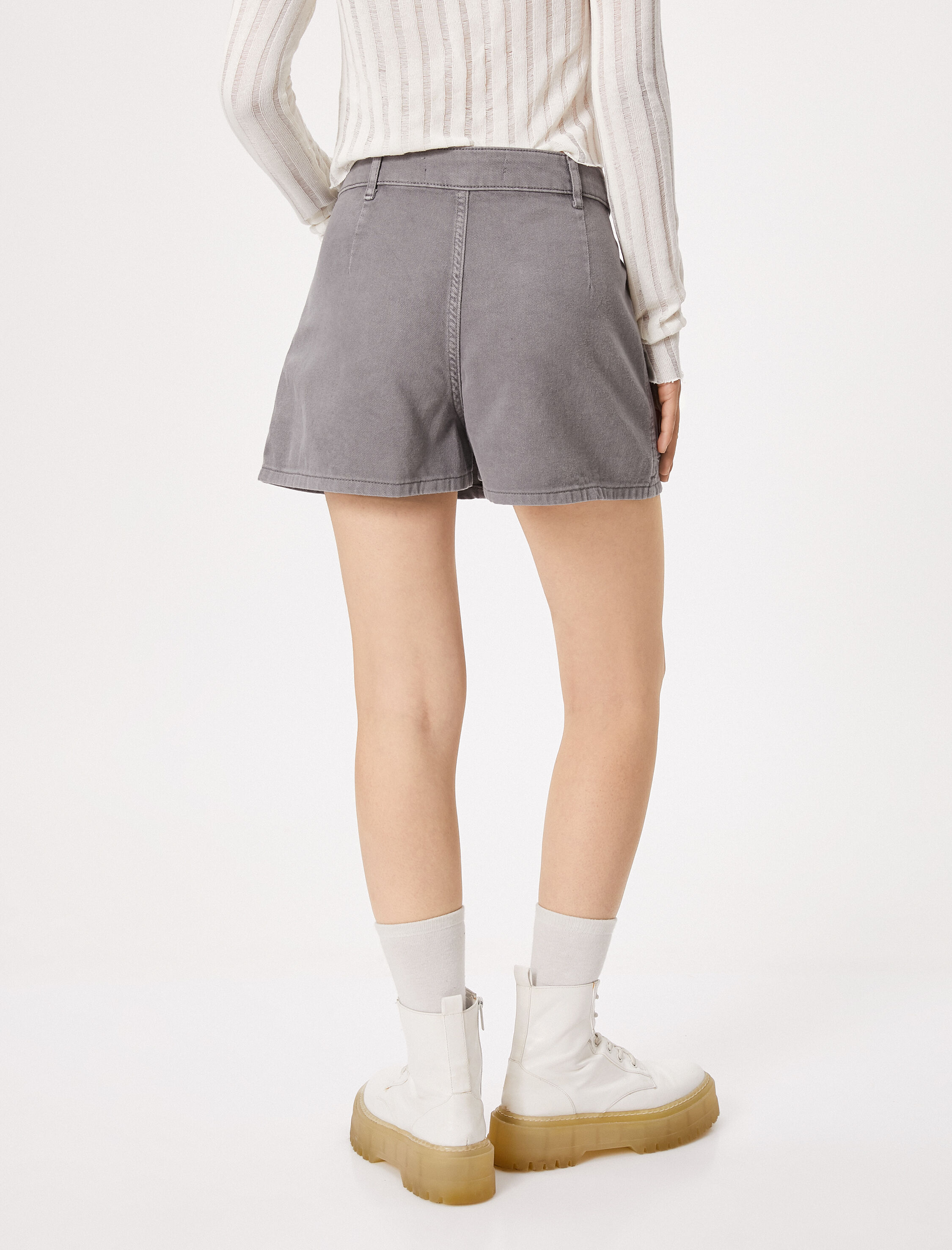   Kot Şort Etek Mini Gabardin Kumaş Fermuarlı Düğmeli