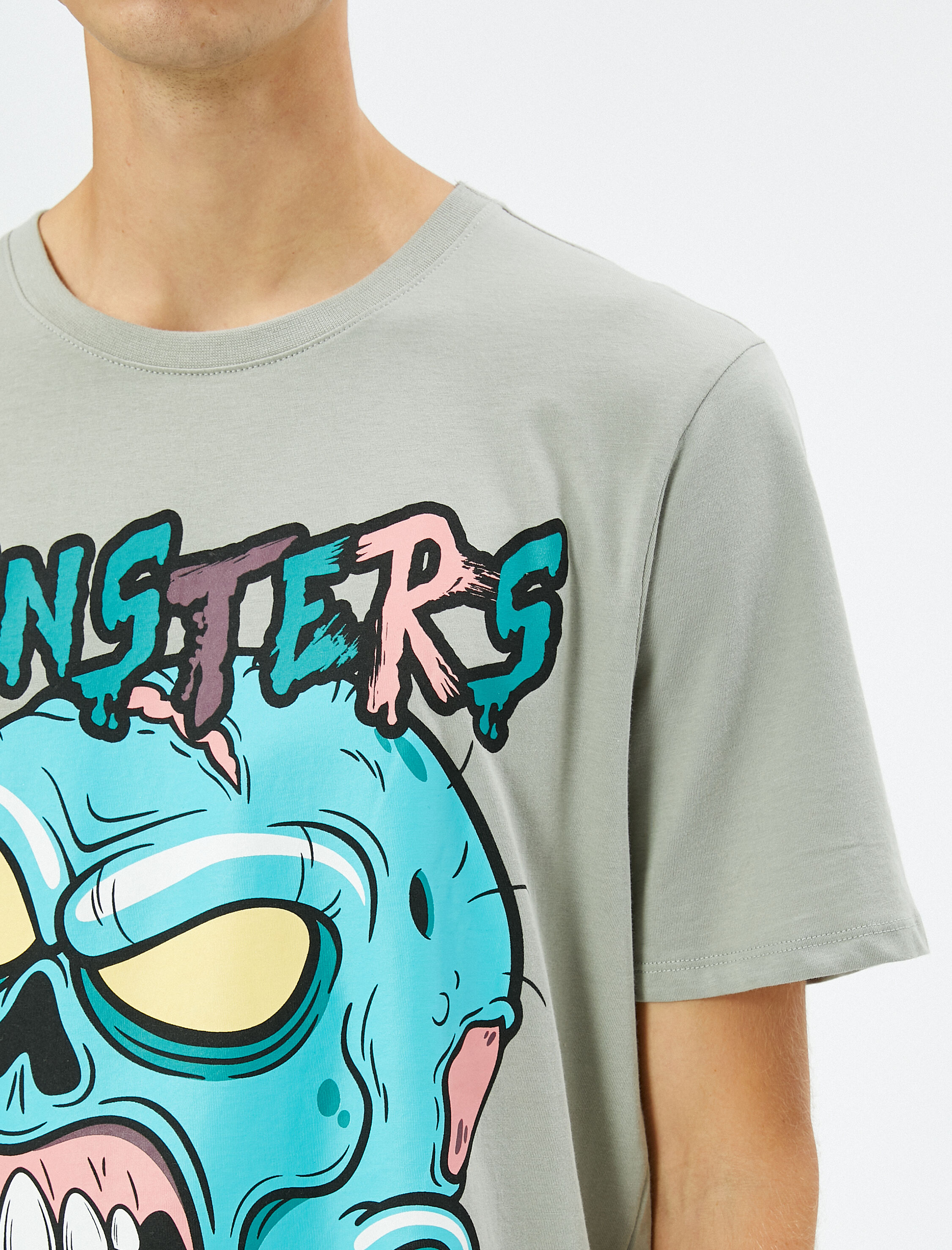   Baskılı Tişört Bisiklet Yaka Kısa Kollu Pamuklu