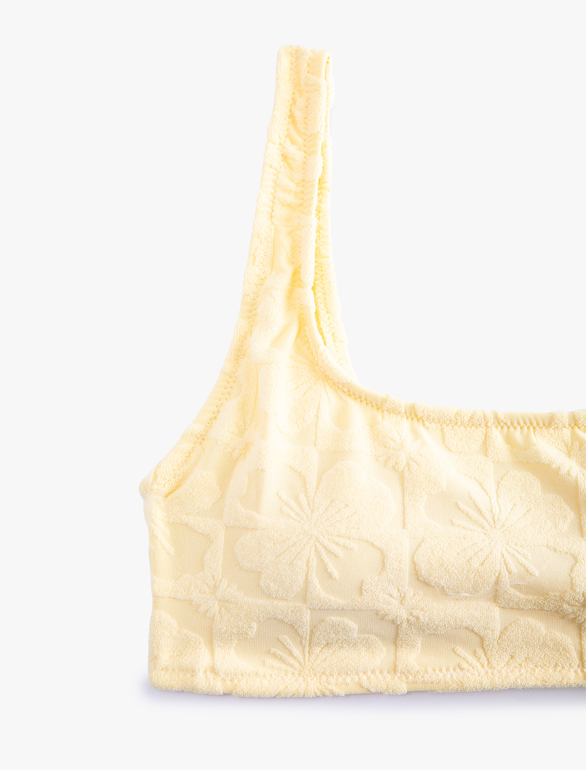   Çiçek Dokulu Bikini Üstü Kare Yaka Askılı