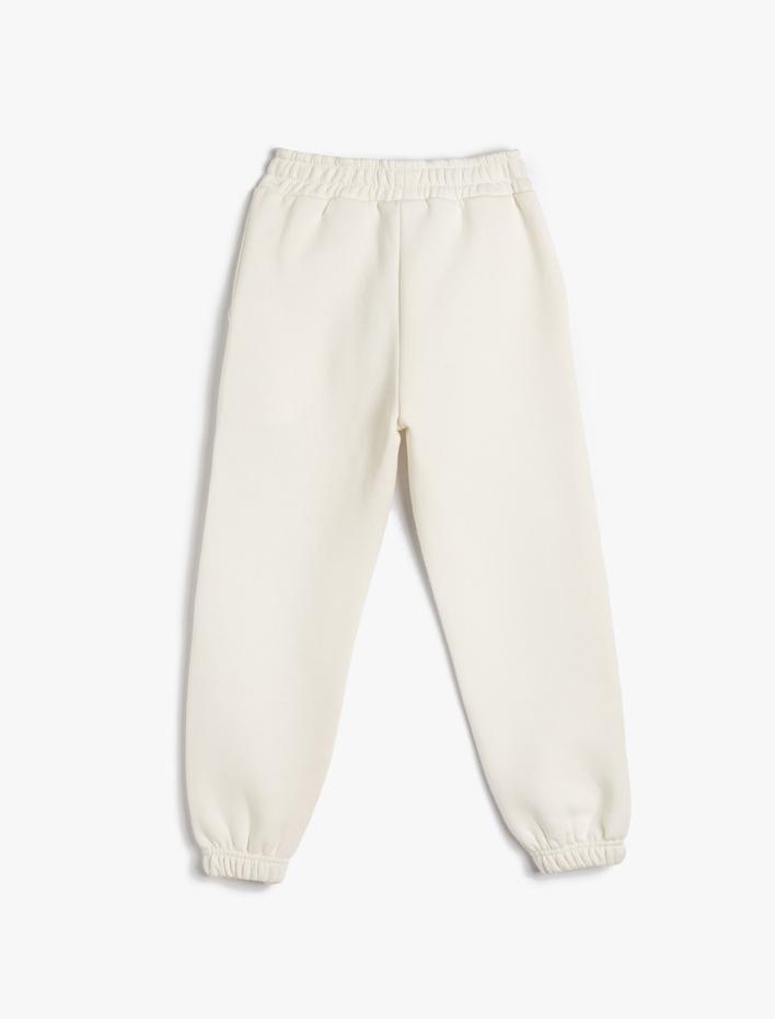 Kız Çocuk Jogger Eşofman Altı Şardonlu Baskı Detaylı Cepli Beli Lastikli