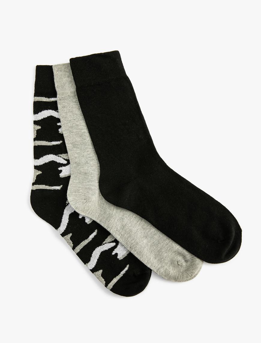  Erkek 3'lü Soket Çorap Seti Çok Renkli Desenli