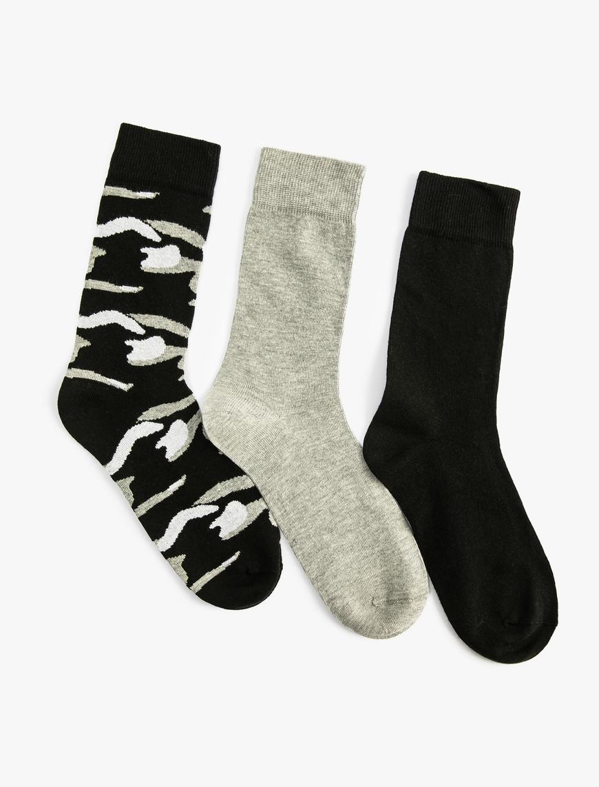  Erkek 3'lü Soket Çorap Seti Çok Renkli Desenli