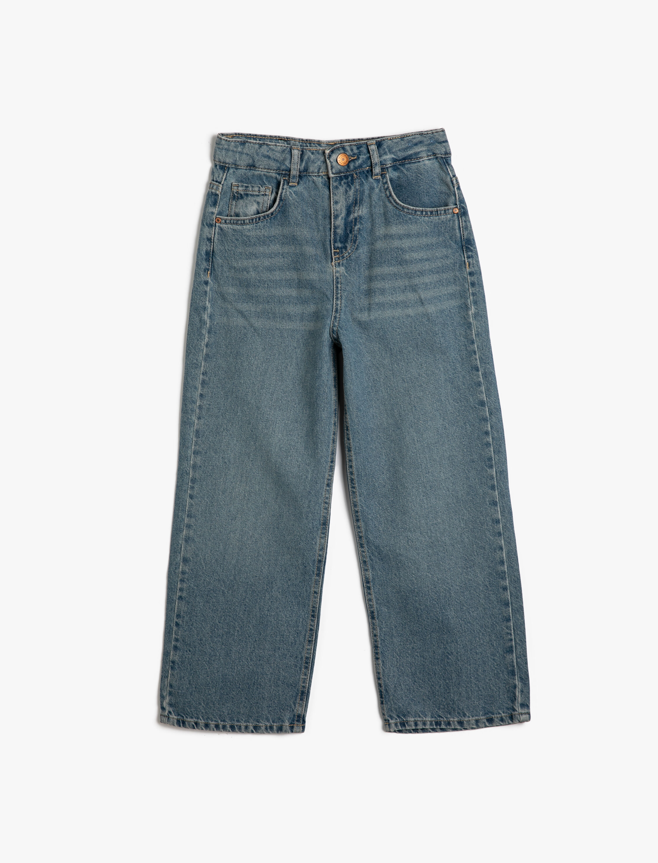  Kız Çocuk Kot Pantolon Düz Paça Cepli Pamuklu- Straight Jean